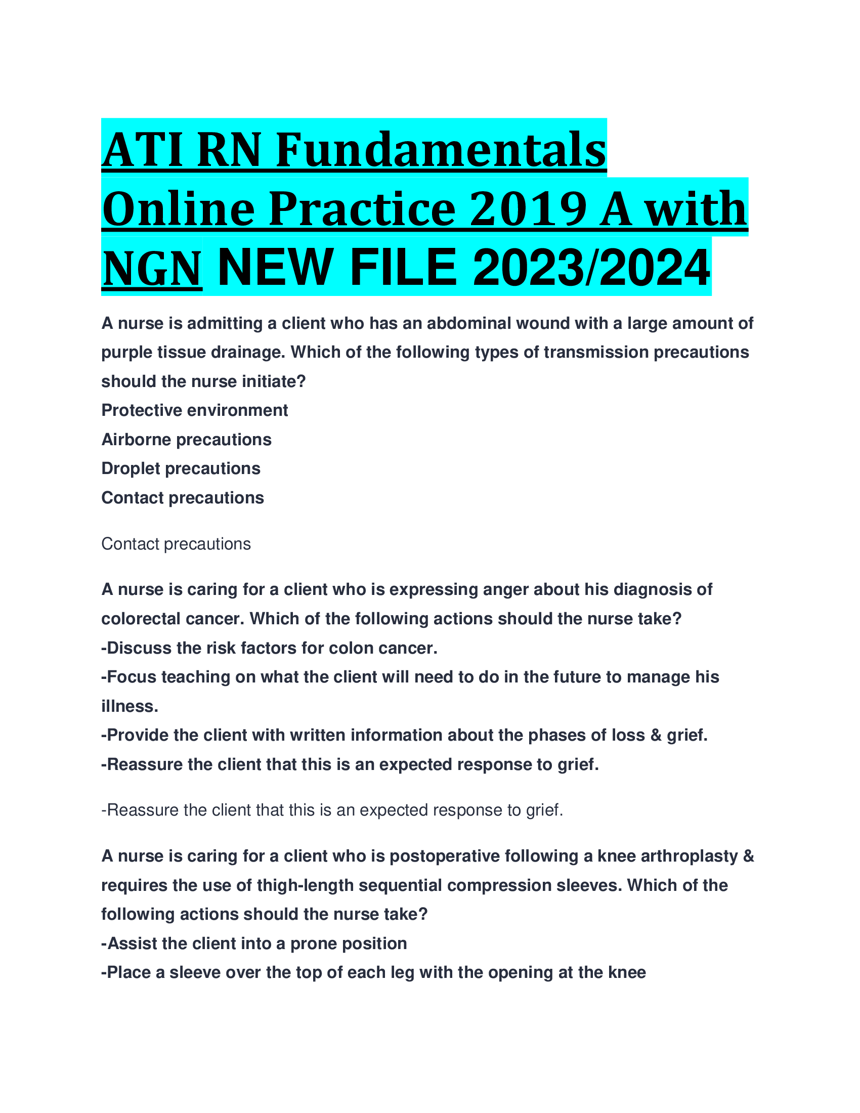 ATI RN Fundamentals Online Practice 2019 A with NGN NEW FILE 2023,2024