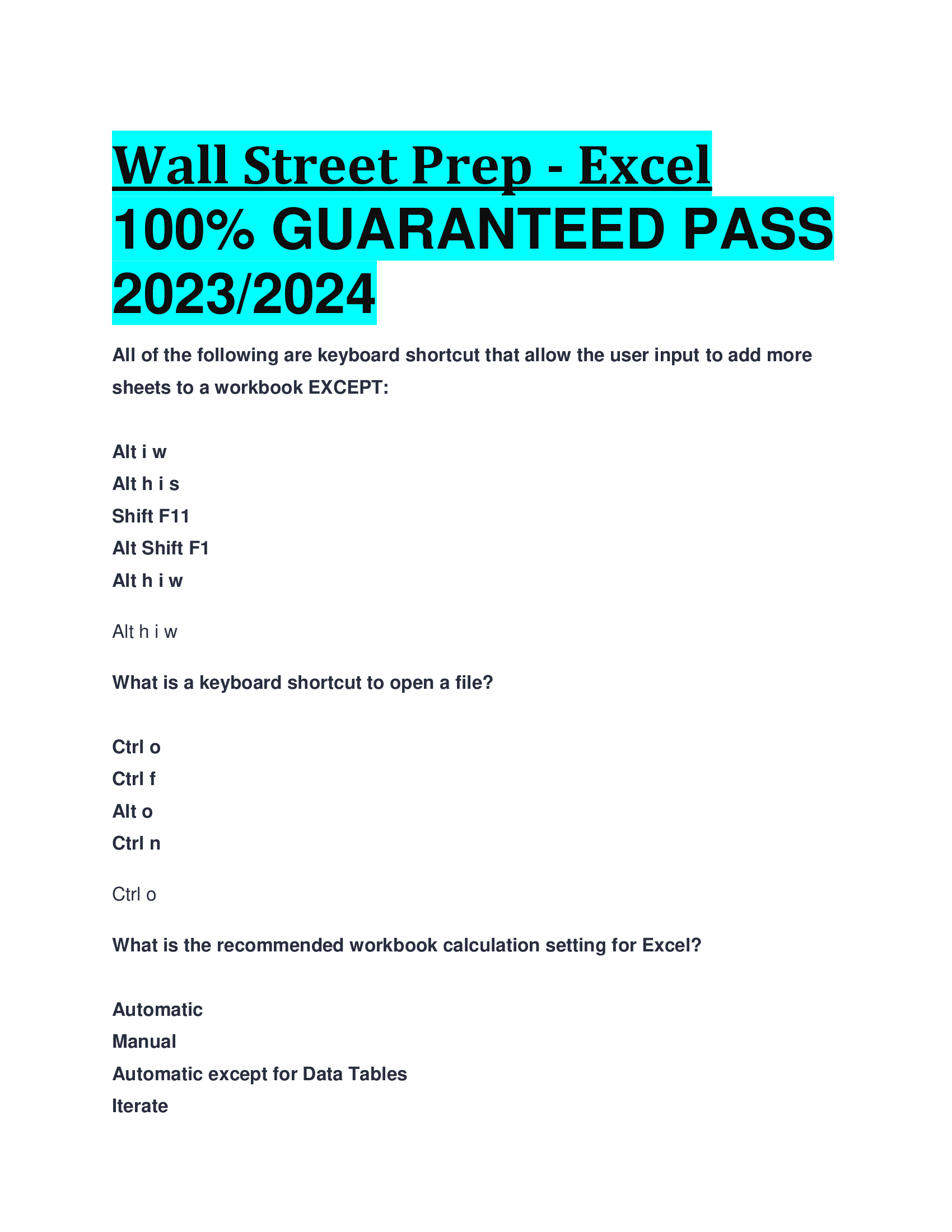 Wall Street Prep - Excel GUARANTEED PASS  2023,2024