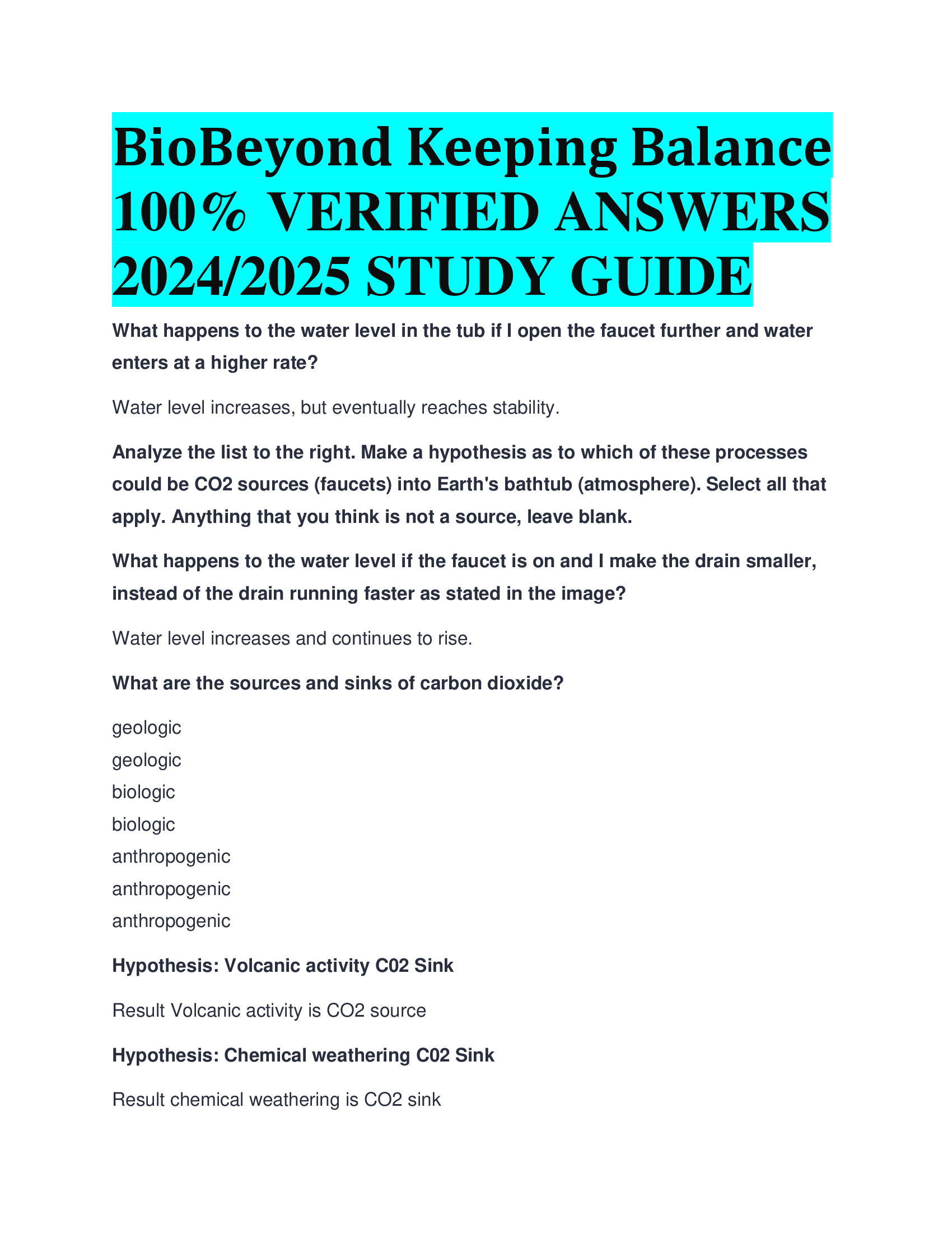 BioBeyond Keeping Balance VERIFIED ANSWERS  20242026 STUDY GUIDE