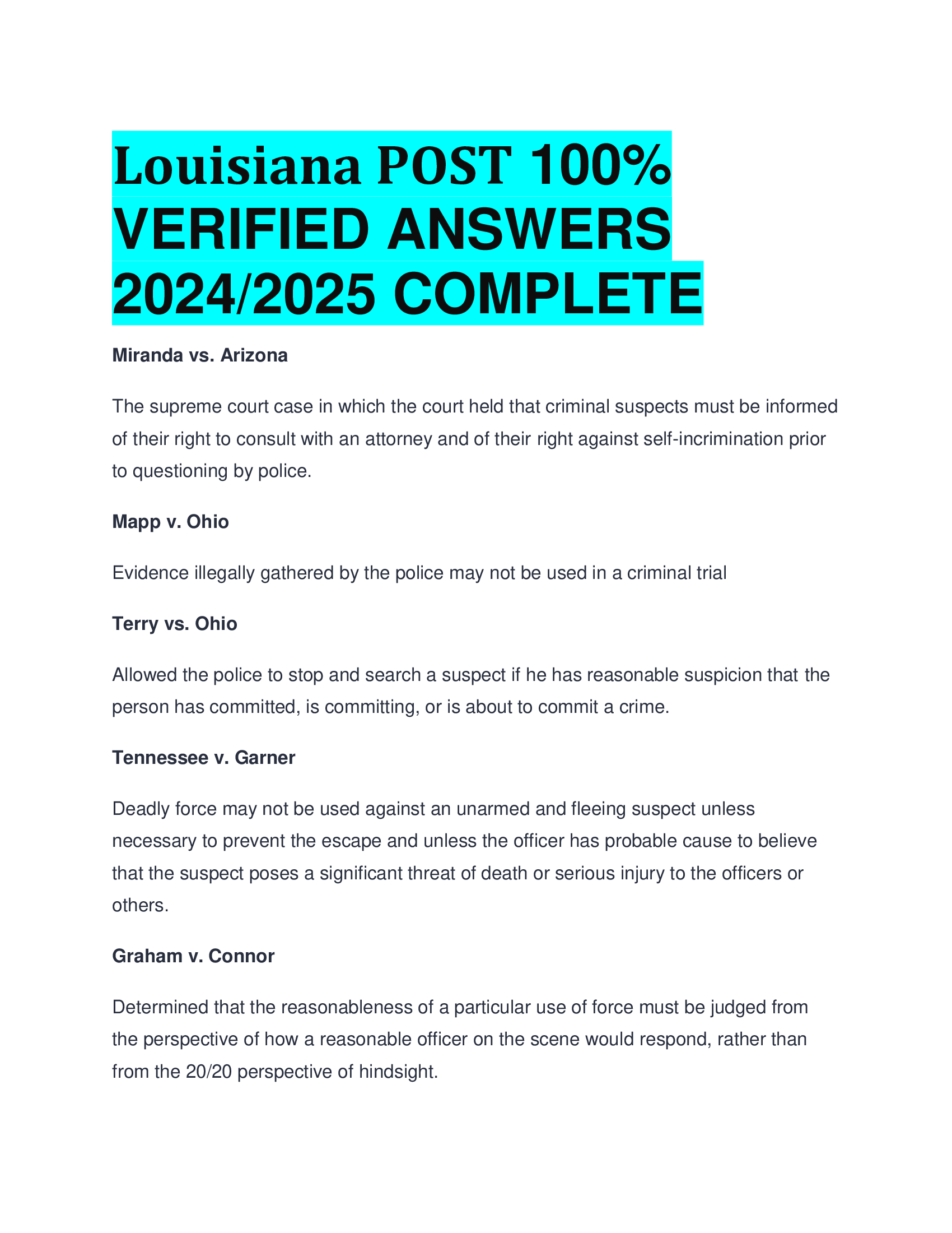 Louisiana POST VERIFIED ANSWERS  20242026 COMPLETE