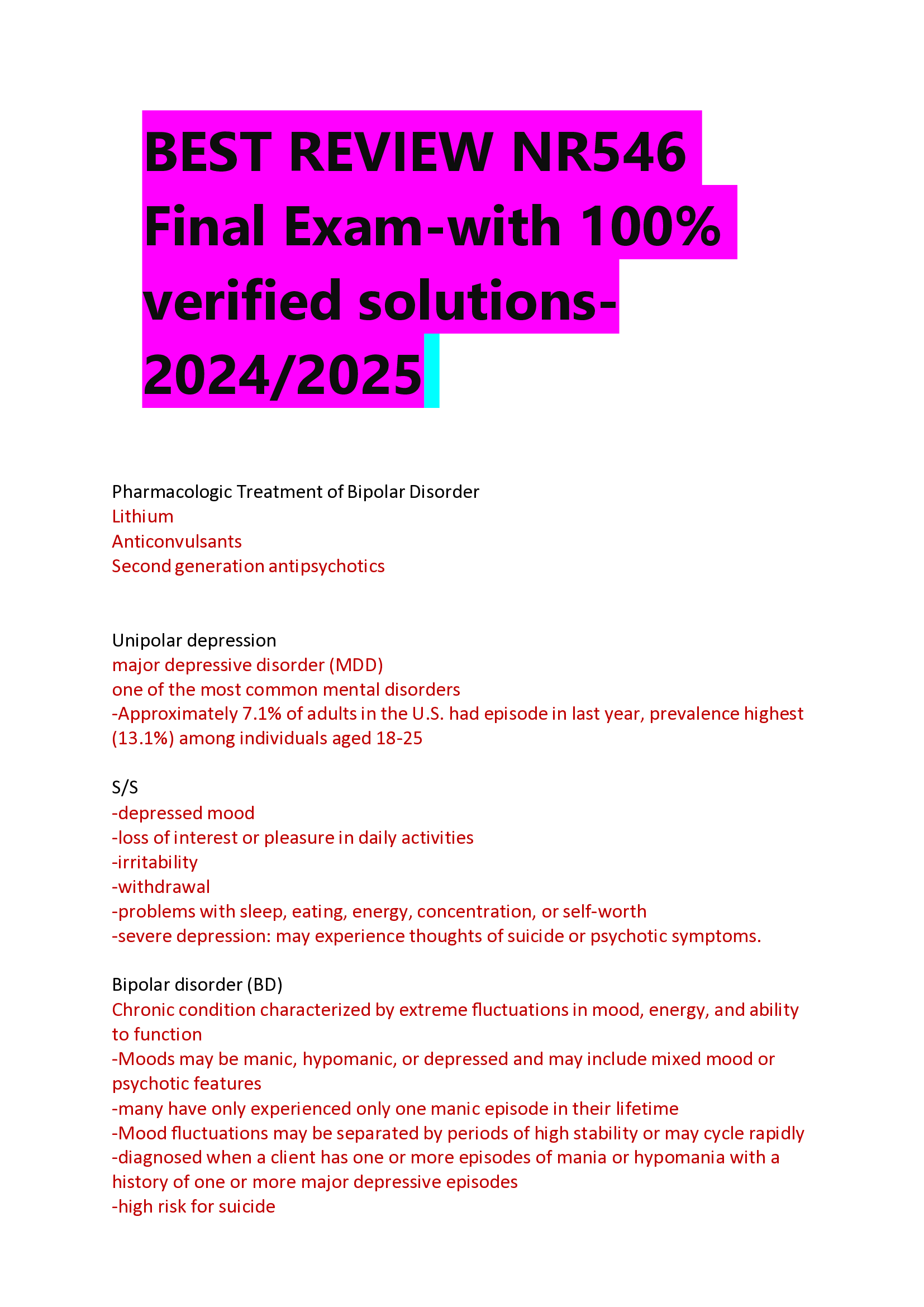 BEST REVIEW NR546 Final Exams answers 2024, 2026