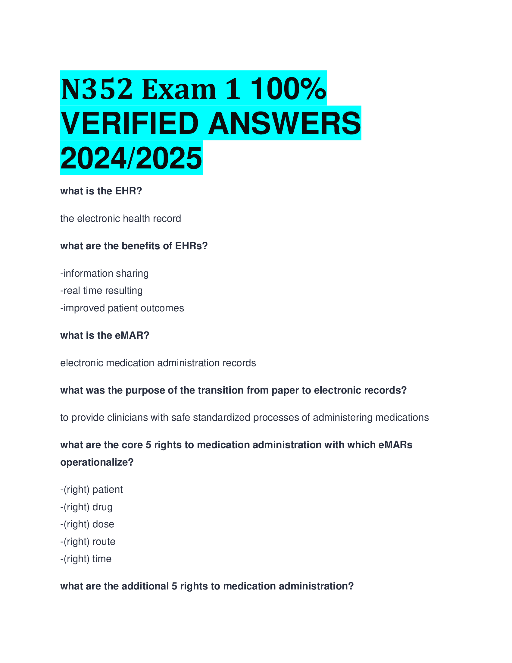 N352 Exam 1 VERIFIED ANSWERS  20242026