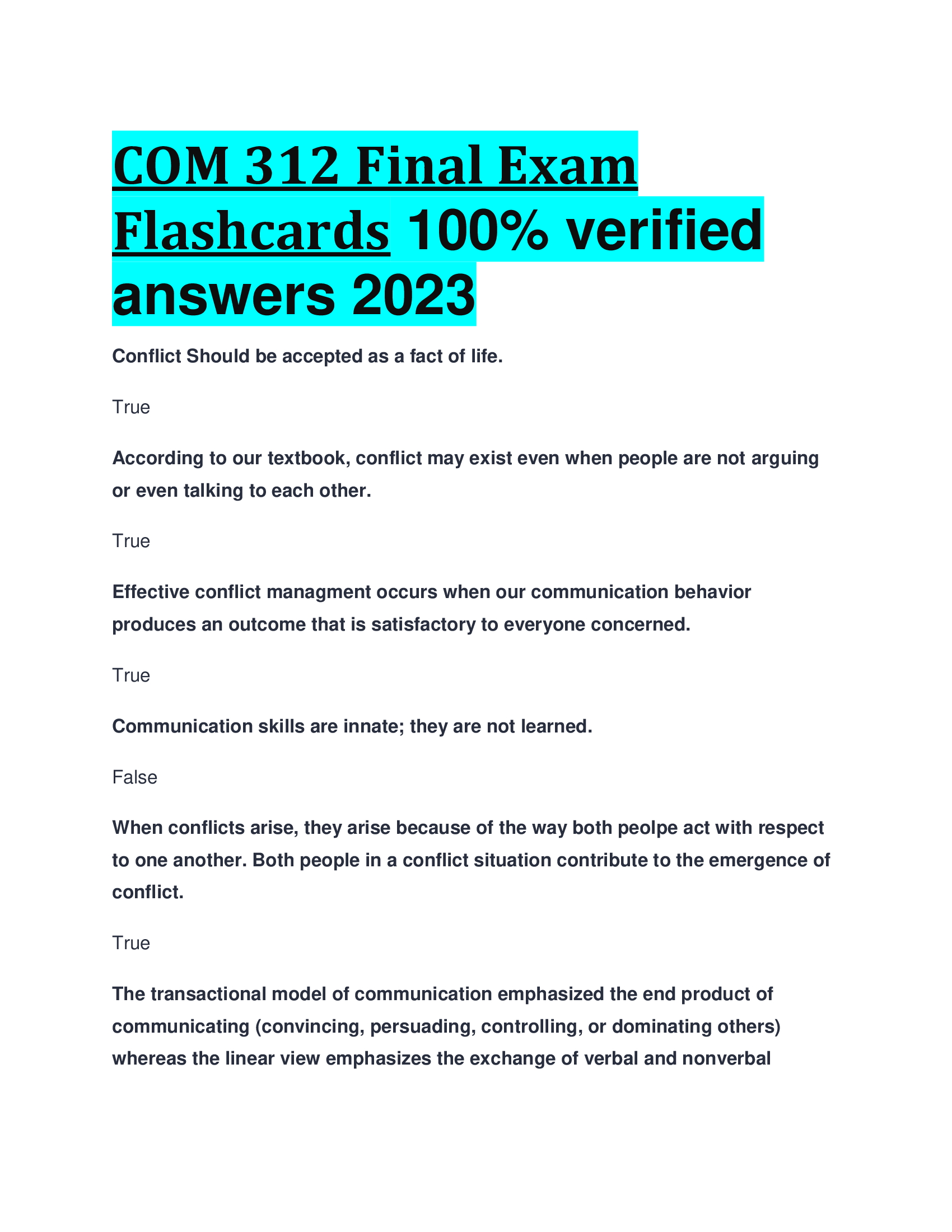 COM 312 Final Exam Flashcards  verified  answers 2023