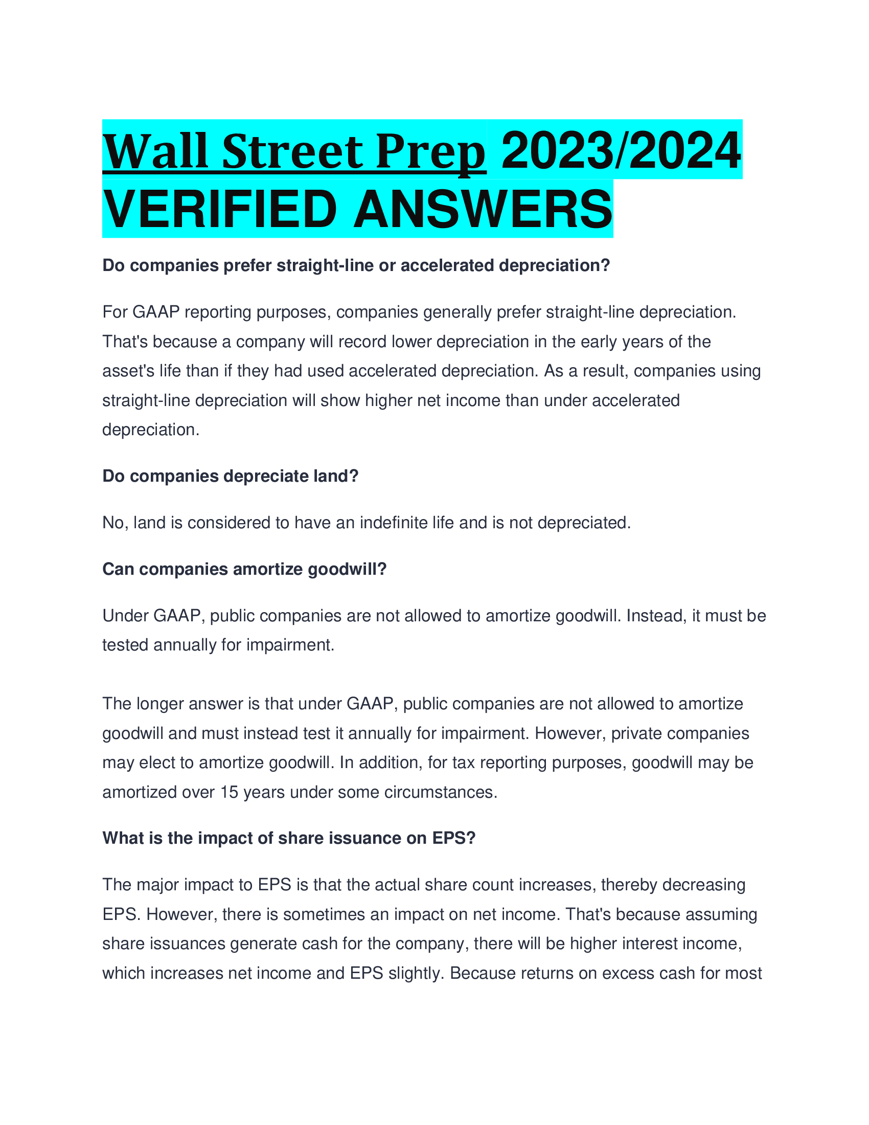 Wall Street Prep 2023,2024  VERIFIED ANSWERS