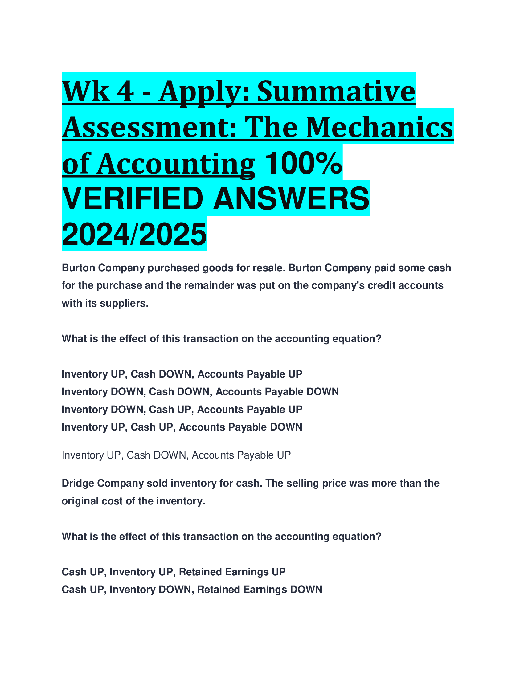 Wk 4 - Apply: Summative Assessment: The Mechanics of Accounting VERIFIED ANSWERS  20242026