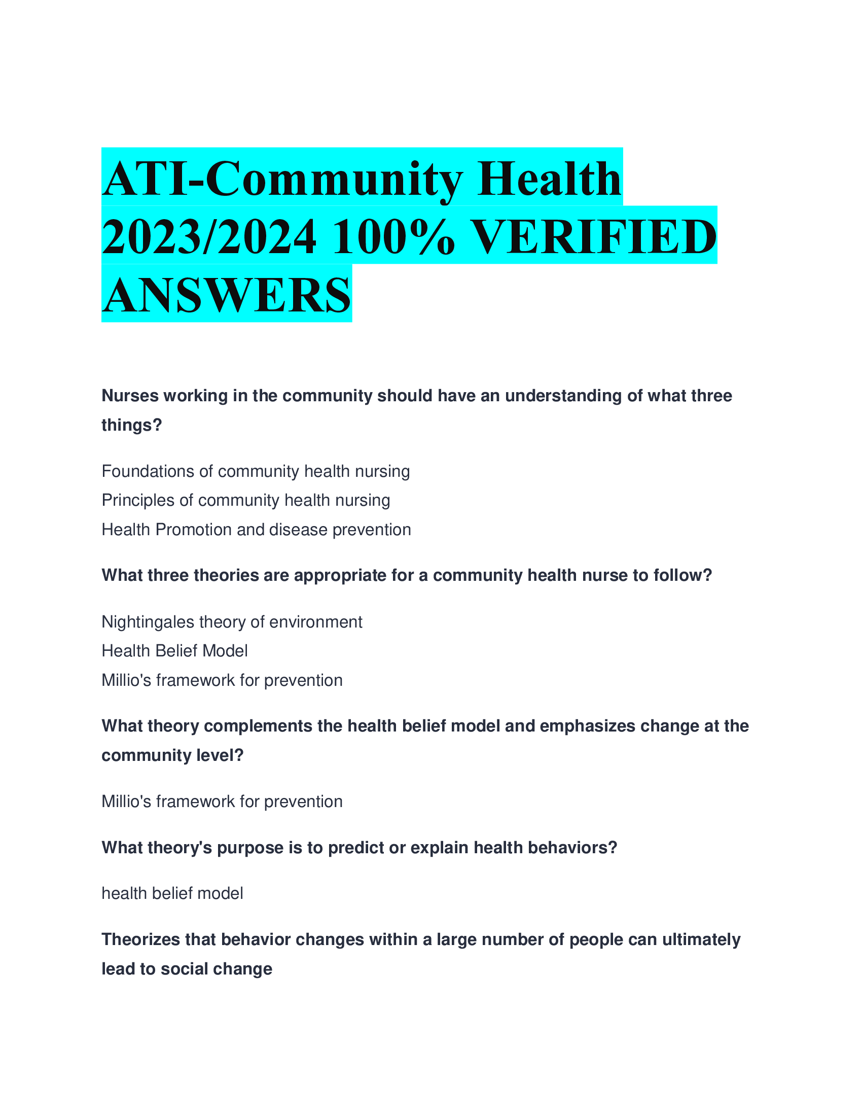ATI-Community Health  20232024 VERIFIED  ANSWERS