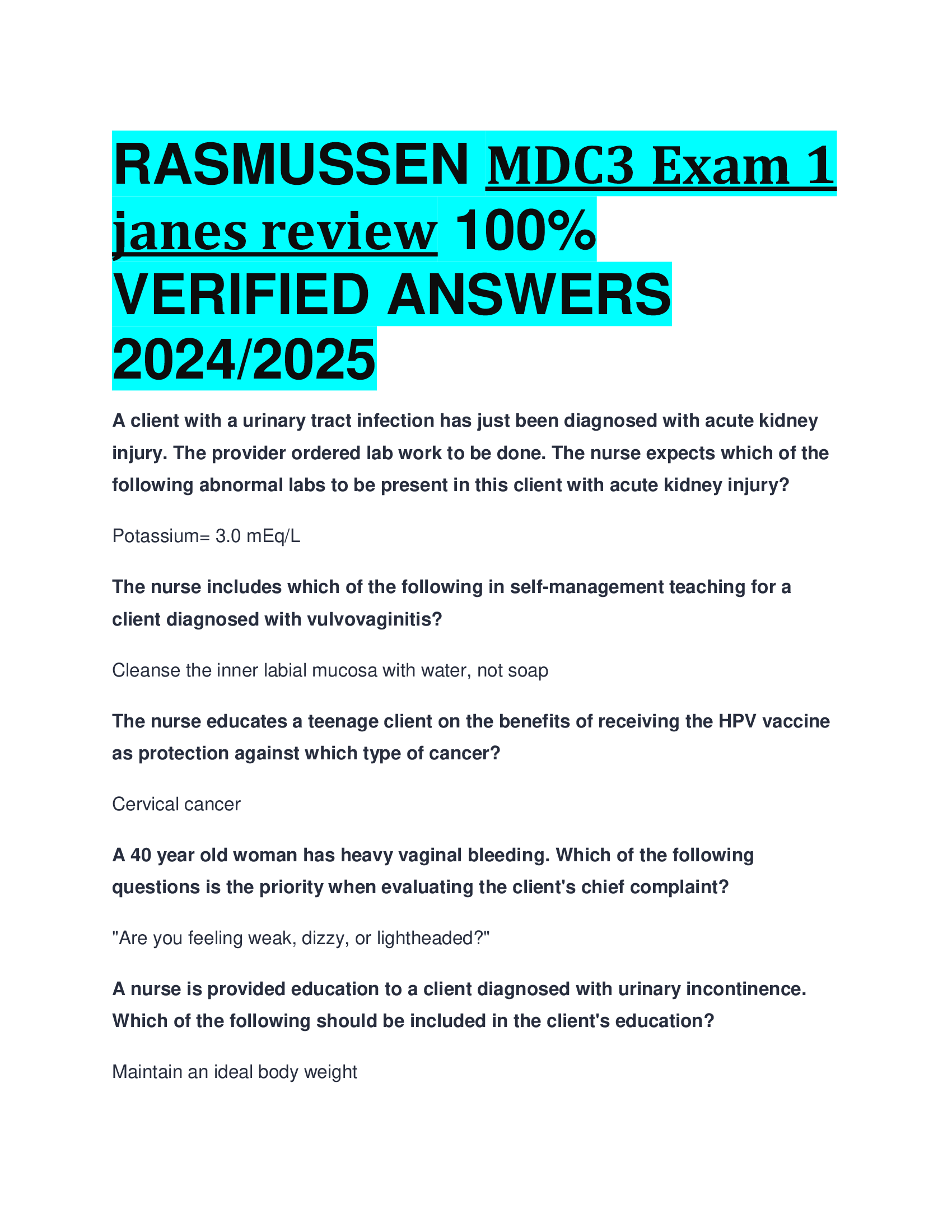RASMUSSEN MDC3 Exam 1 janes review VERIFIED ANSWERS  20242026