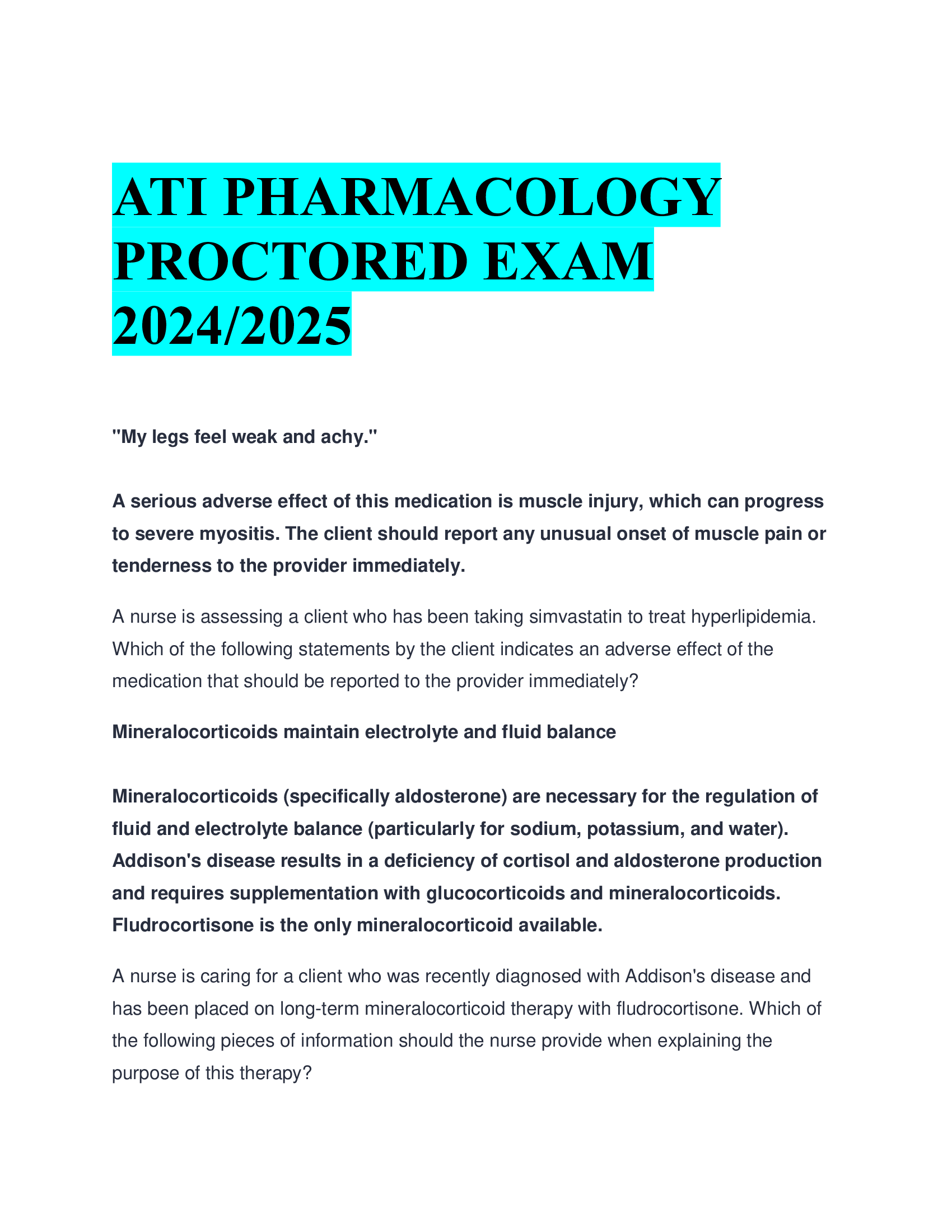 ATI PHARMACOLOGY  PROCTORED EXAM  20242026