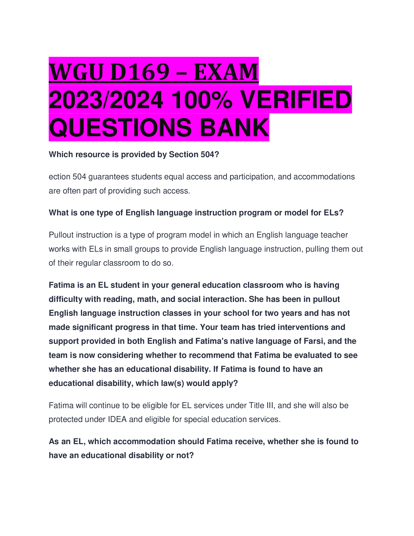WGU D169 – EXAM 2023,2024 VERIFIED  QUESTIONS BANK