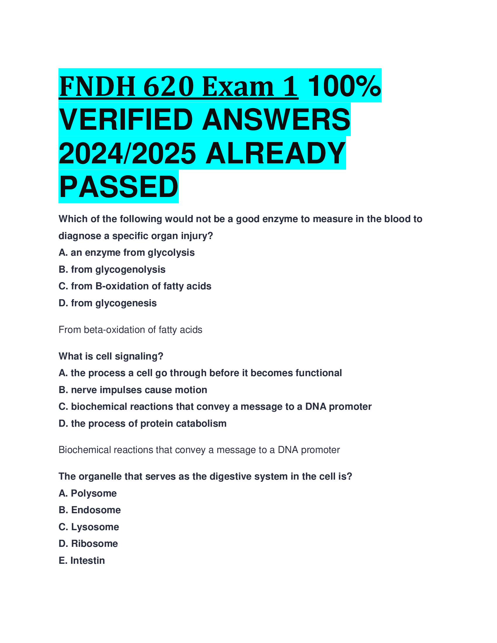 FNDH 620 Exam 1 VERIFIED ANSWERS  20242026 ALREADY  PASSED