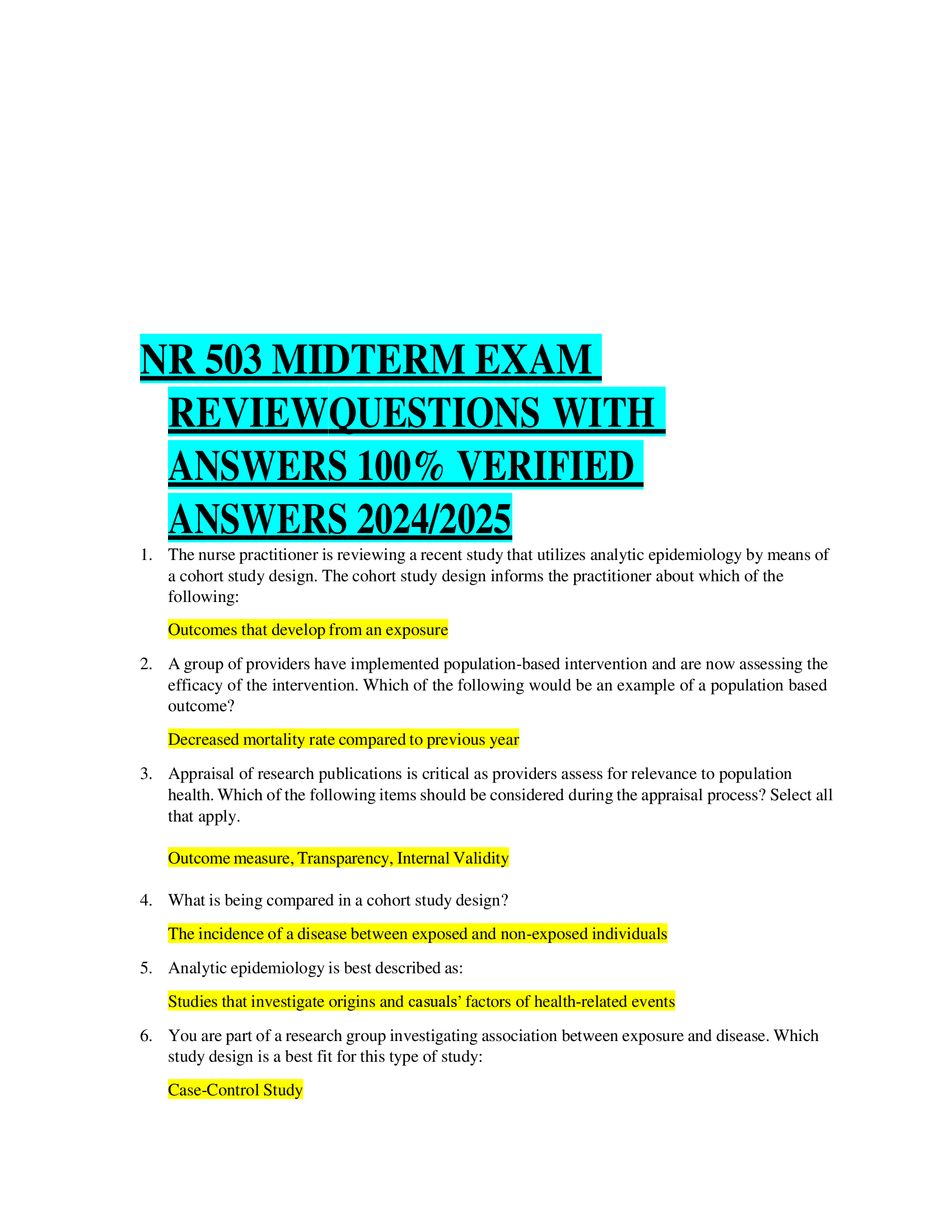NR 503 MIDTERM EXAM REVIEWQUESTIONS WITH ANSWERS VERIFIED  ANSWERS 20242026