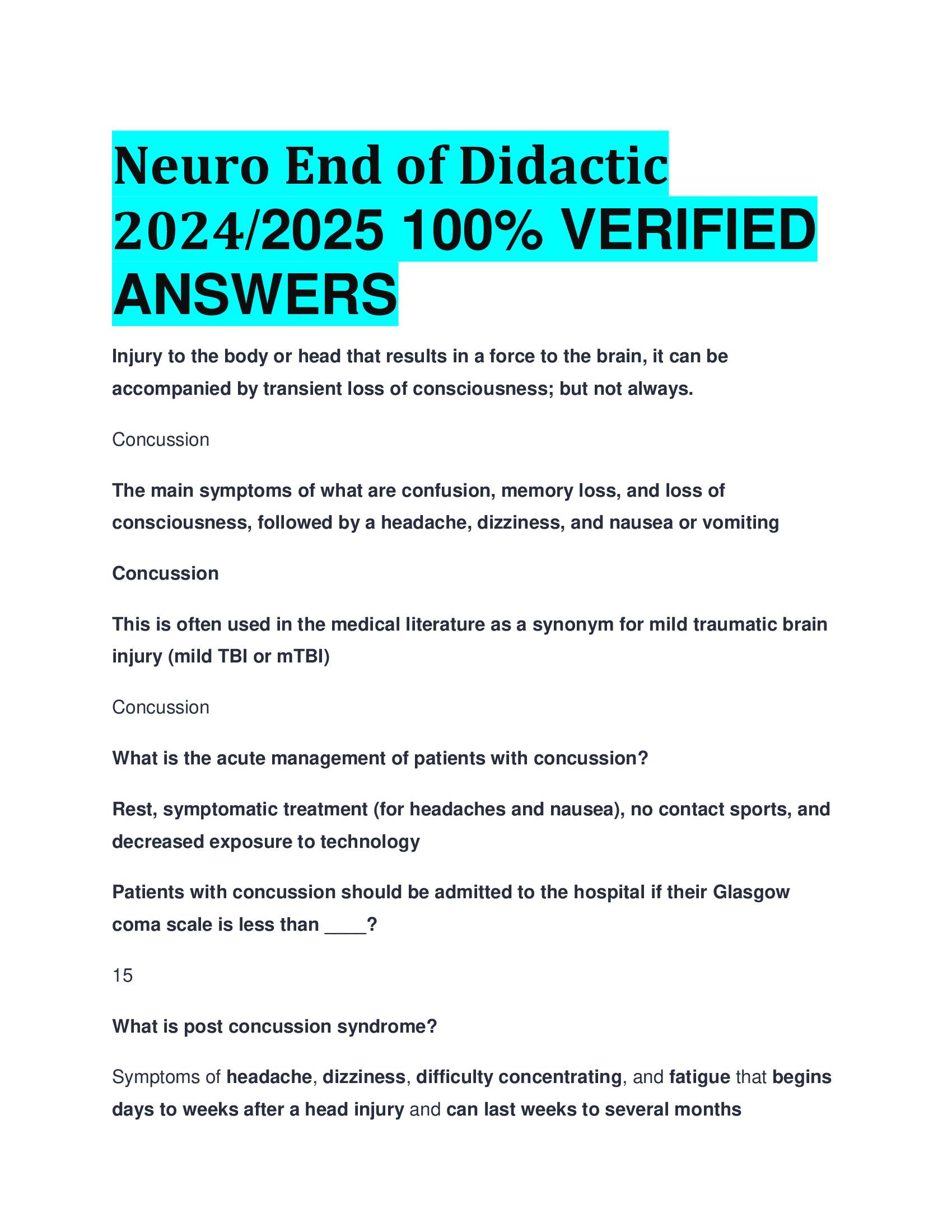 Neuro End of Didactic 20242026 100% VERIFIED  ANSWERS