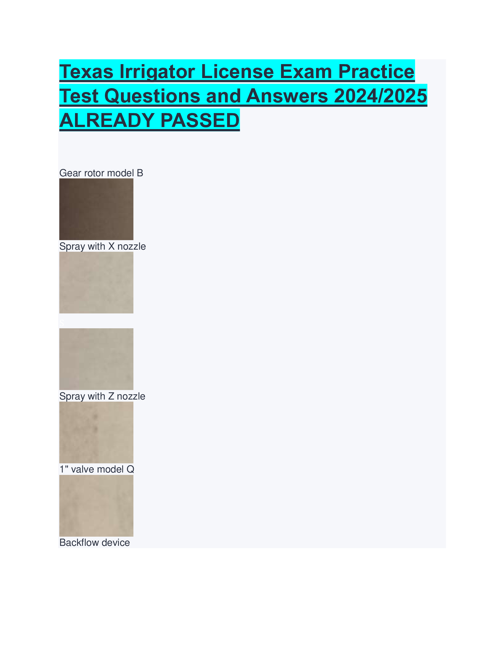 Texas Irrigator License Exam Practice  Test Questions and Answers 20242026  ALREADY PASSED