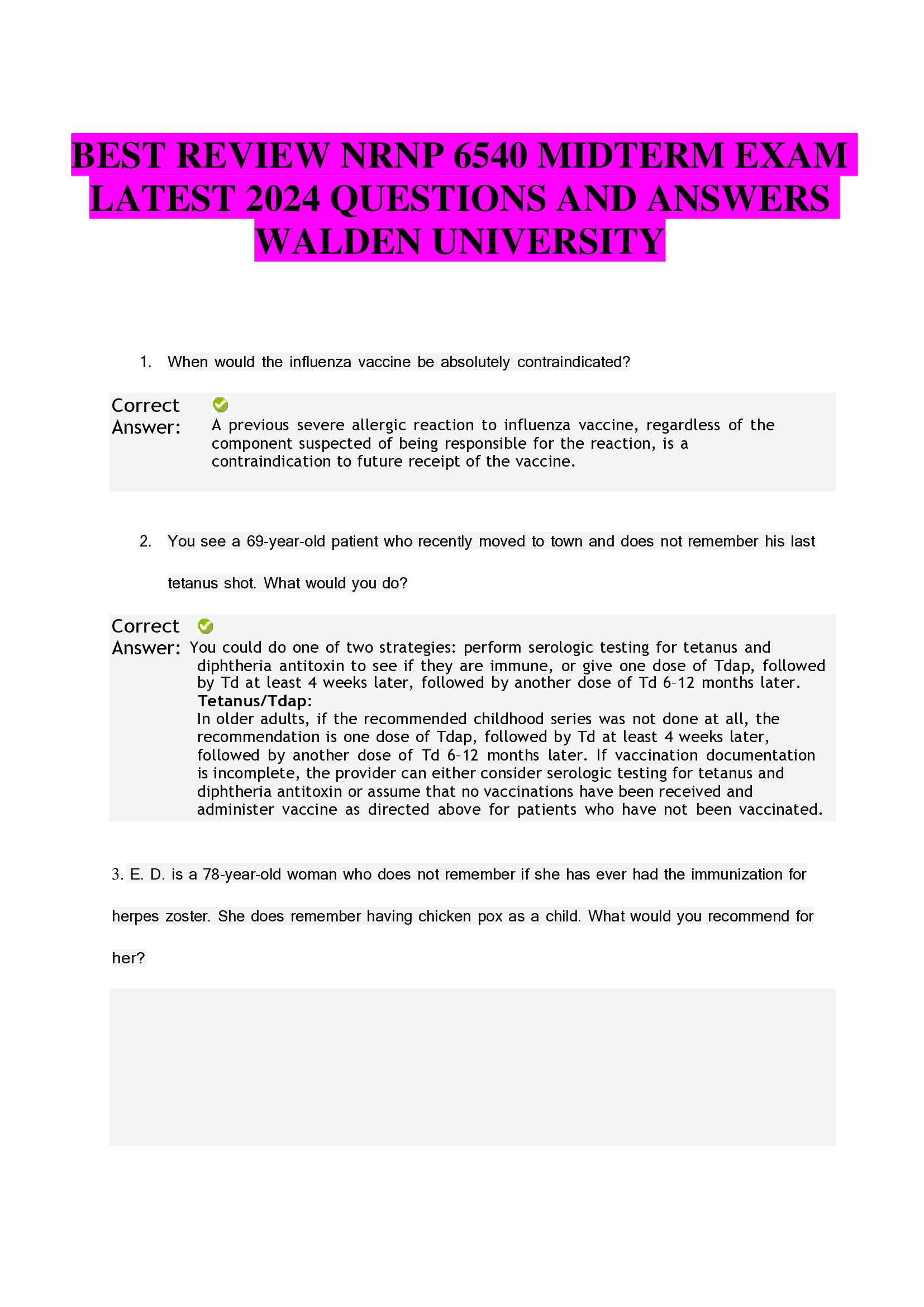 BEST REVIEW NRNP 6540 MIDTERM EXAM  LATEST 2024 QUESTIONS AND ANSWERS WALDEN UNIVERSITY