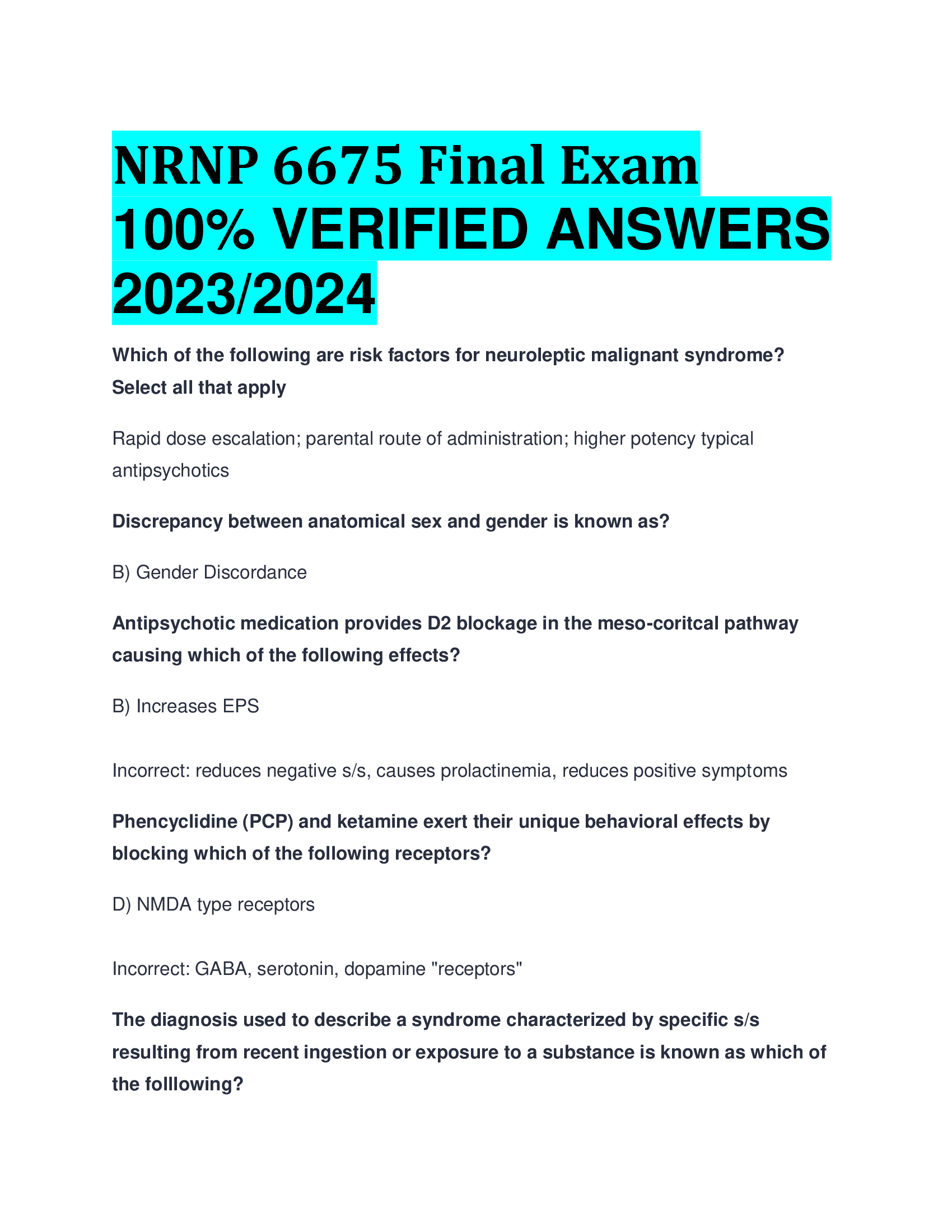 NRNP 6675 Final Exam  VERIFIED ANSWERS  2023,2024