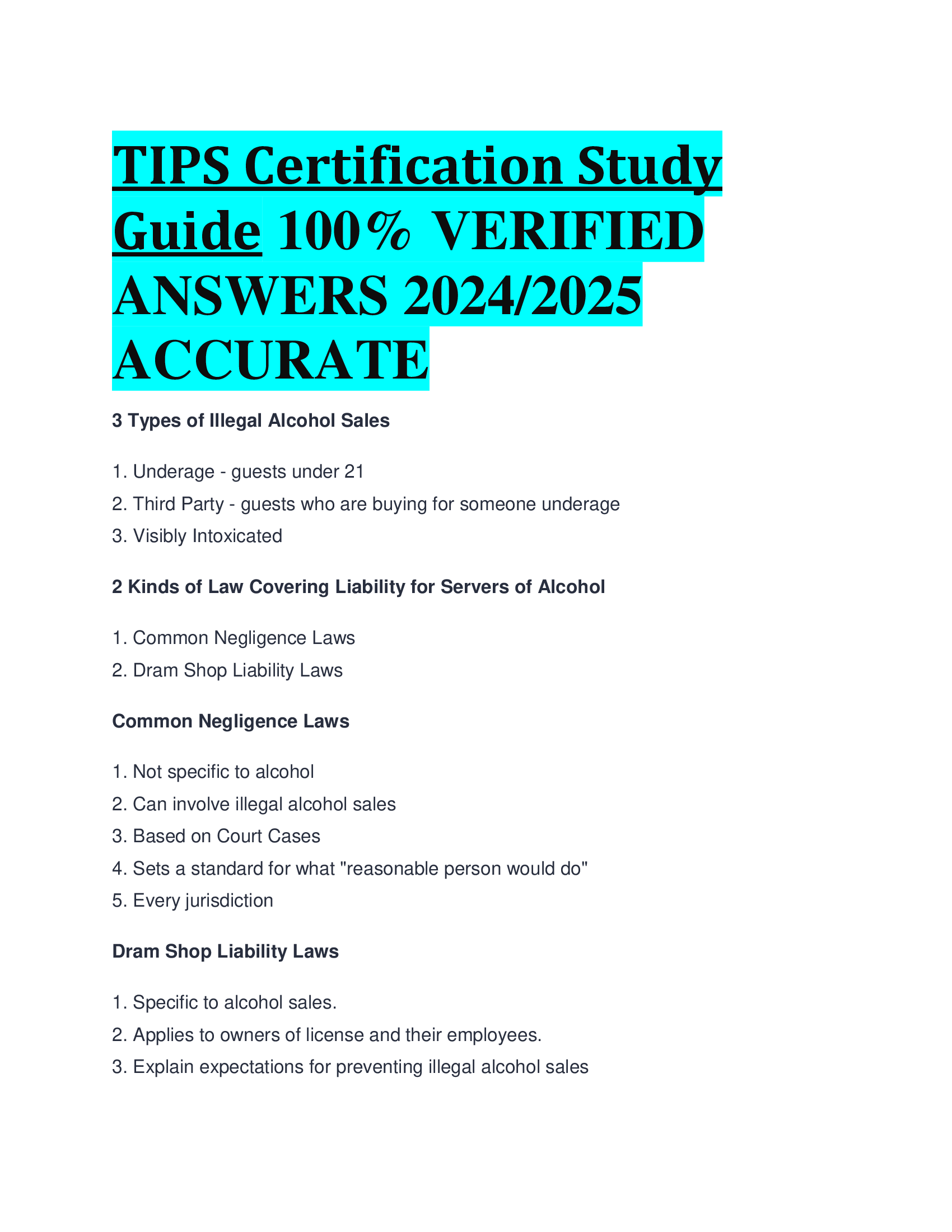 TIPS Certification Study Guide VERIFIED  ANSWERS 20242026  ACCURATE