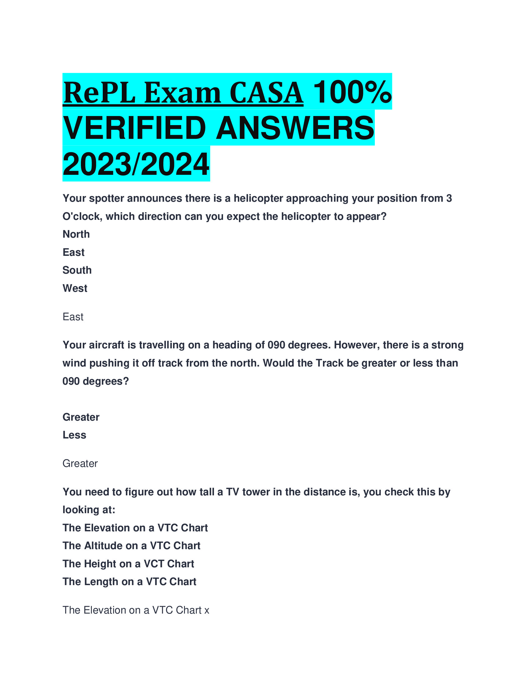 REPL Exam CASA VERIFIED ANSWERS  2023,2024