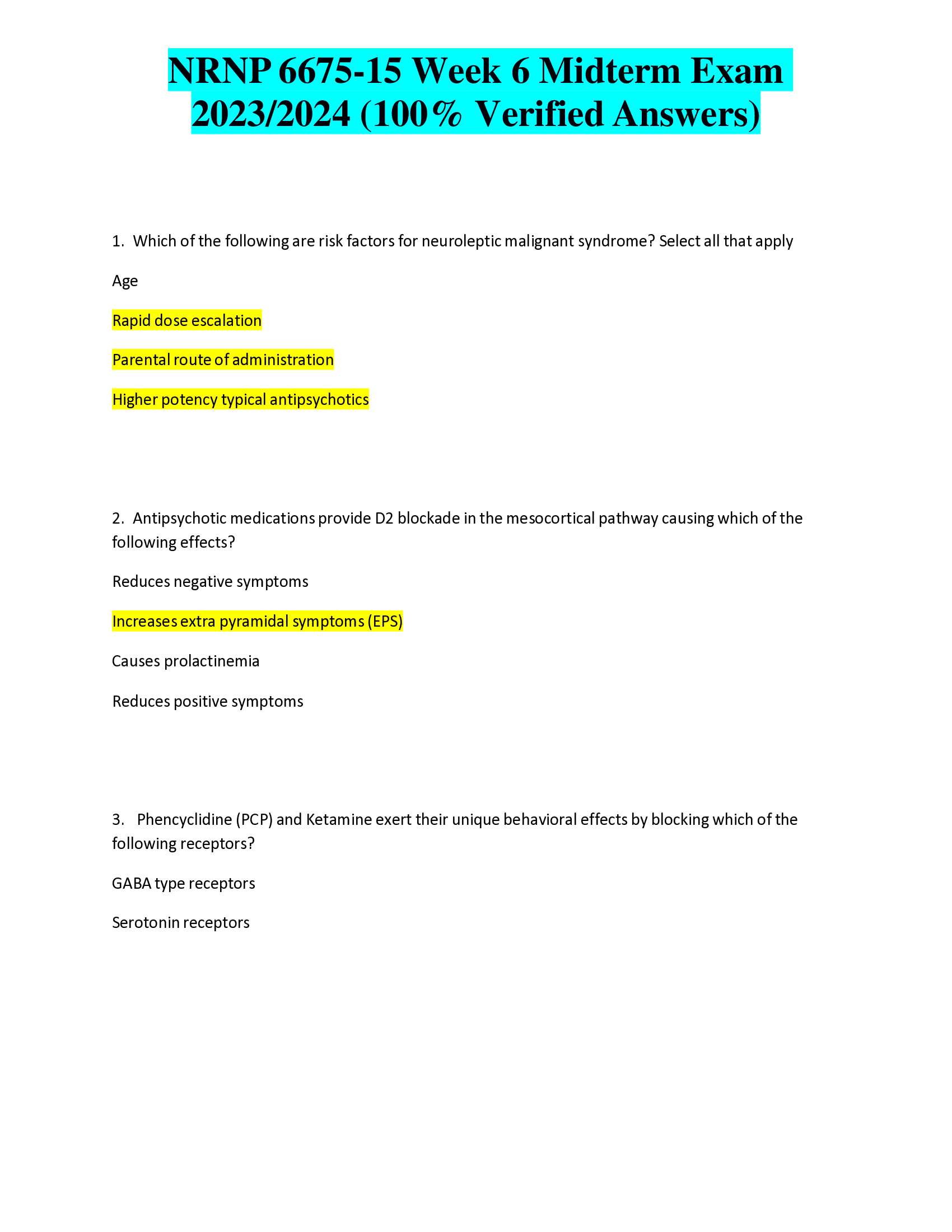 NRNP 6675-15 Week 6 Midterm Exam 2023,2024 (Verified Answers)
