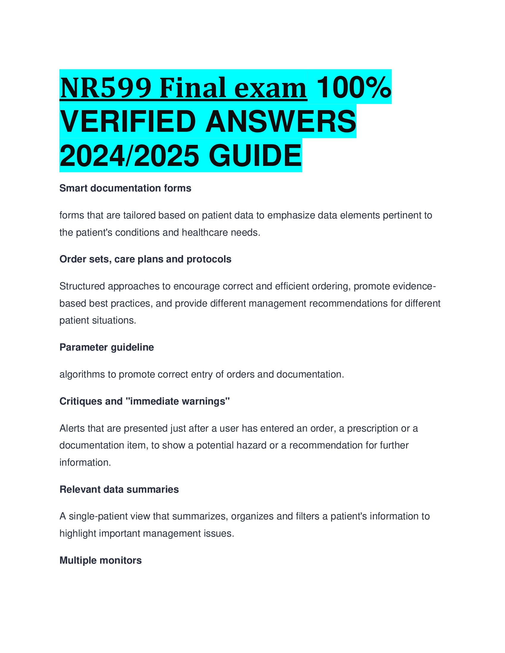 NR599 Final exam VERIFIED ANSWERS  20242026 GUIDE
