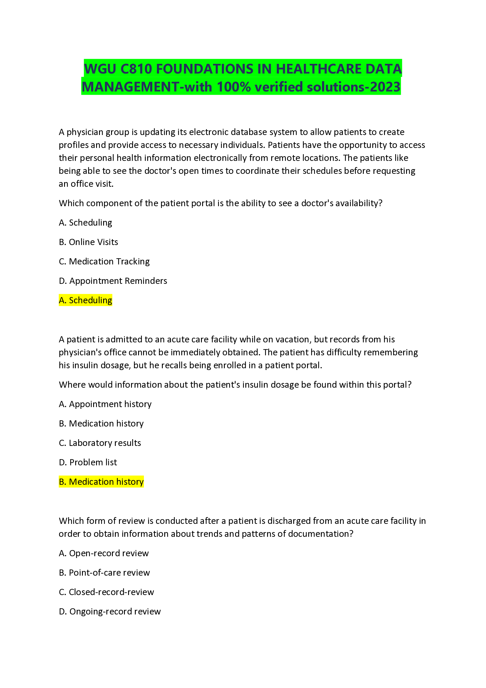 WGU C810 FOUNDATIONS IN HEALTHCARE DATA MANAGEMENT