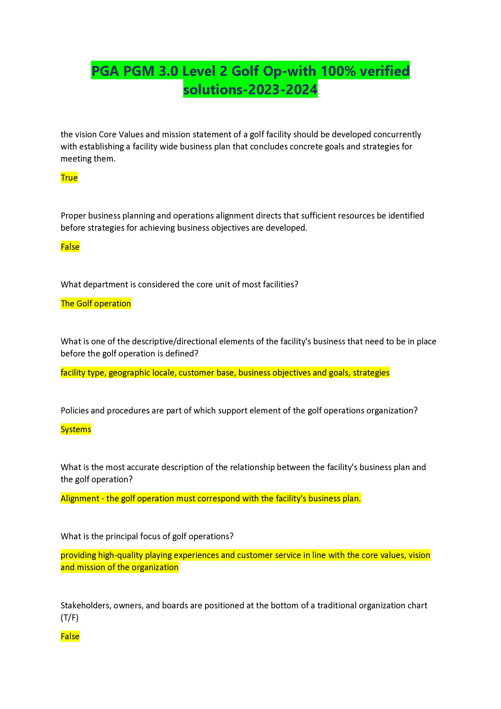 PGA PGM 3.0 Level 2 Golf Op