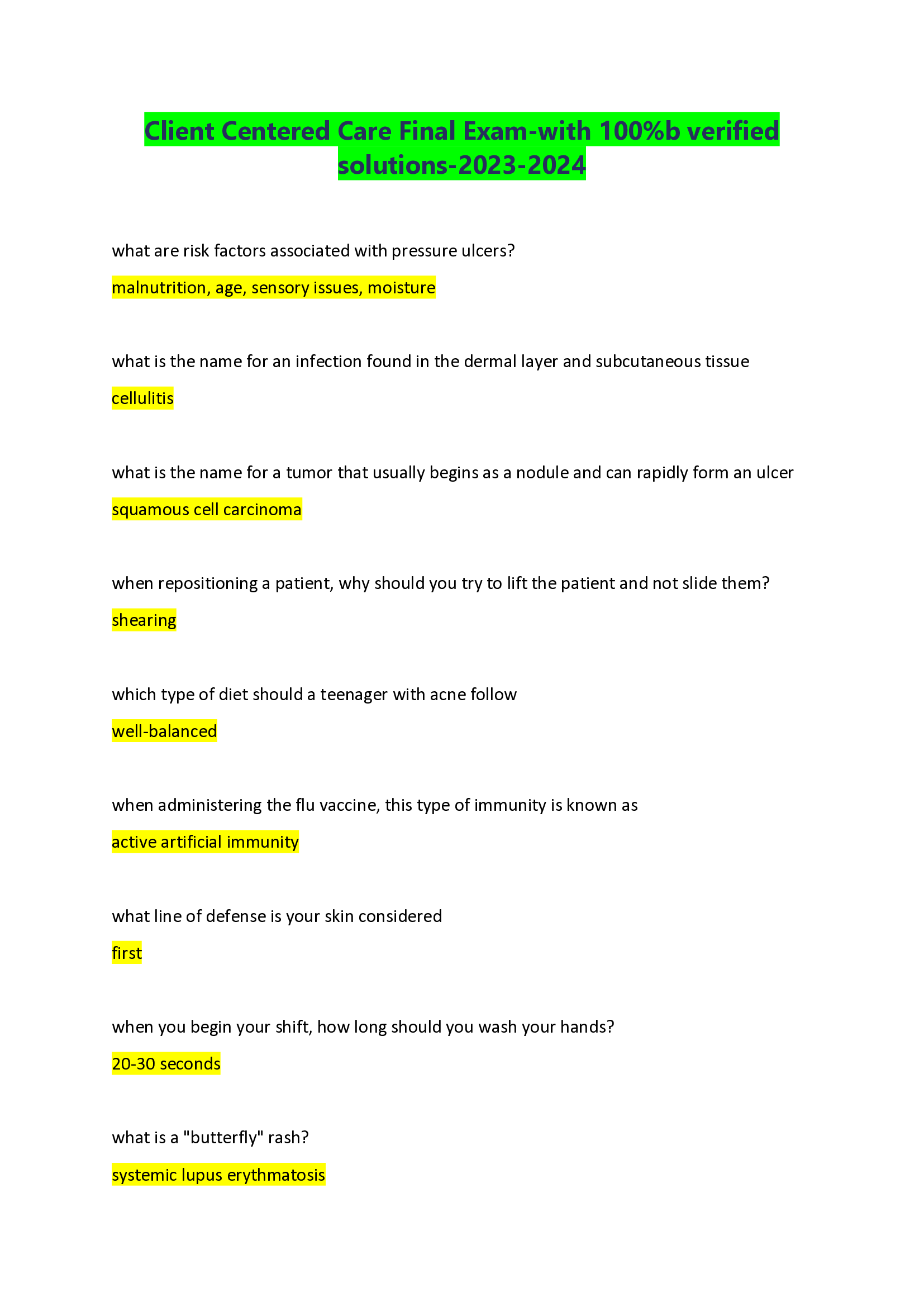 Client Centered Care Final Exam