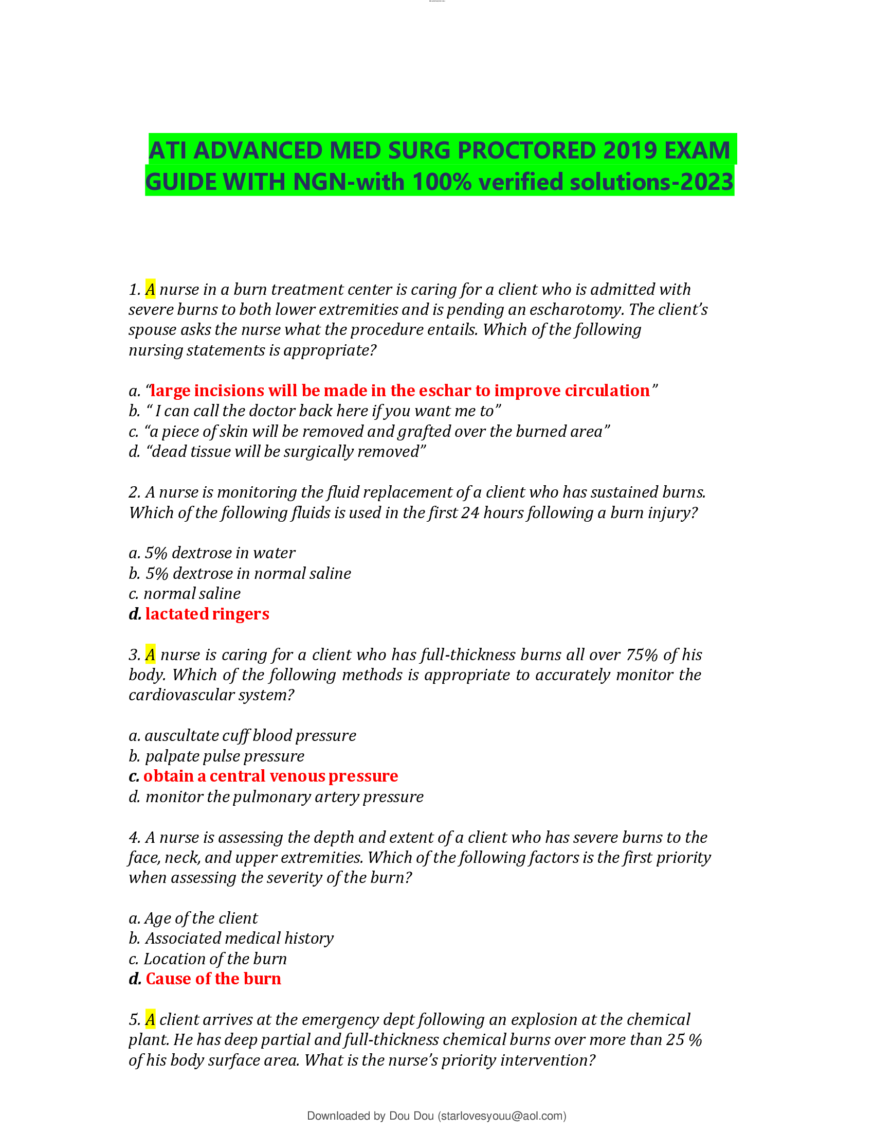 ATI ADVANCED MED SURG PROCTORED 2019 EXAM GUIDE WITH NGN