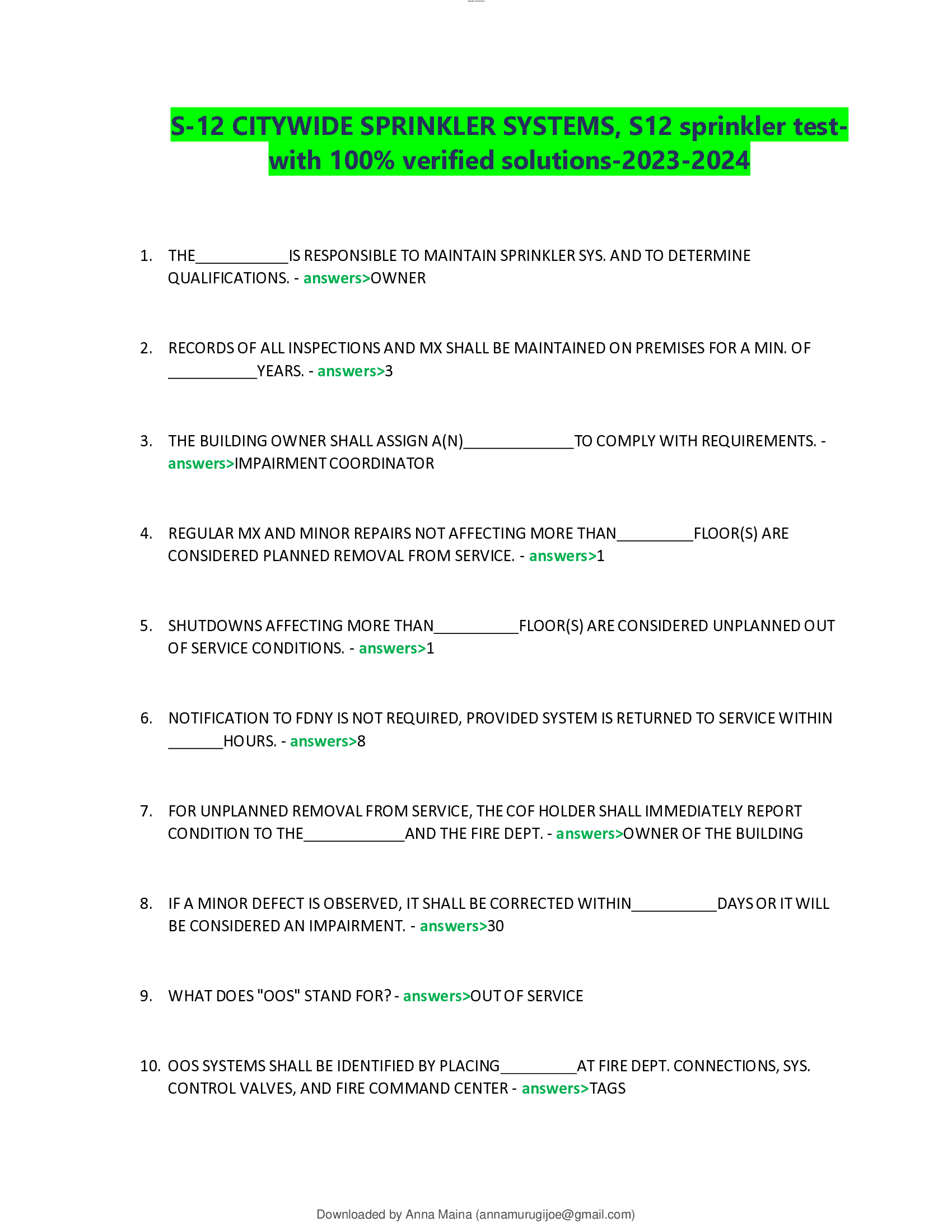 S-12 CITYWIDE SPRINKLER SYSTEMS, S12 sprinkler test