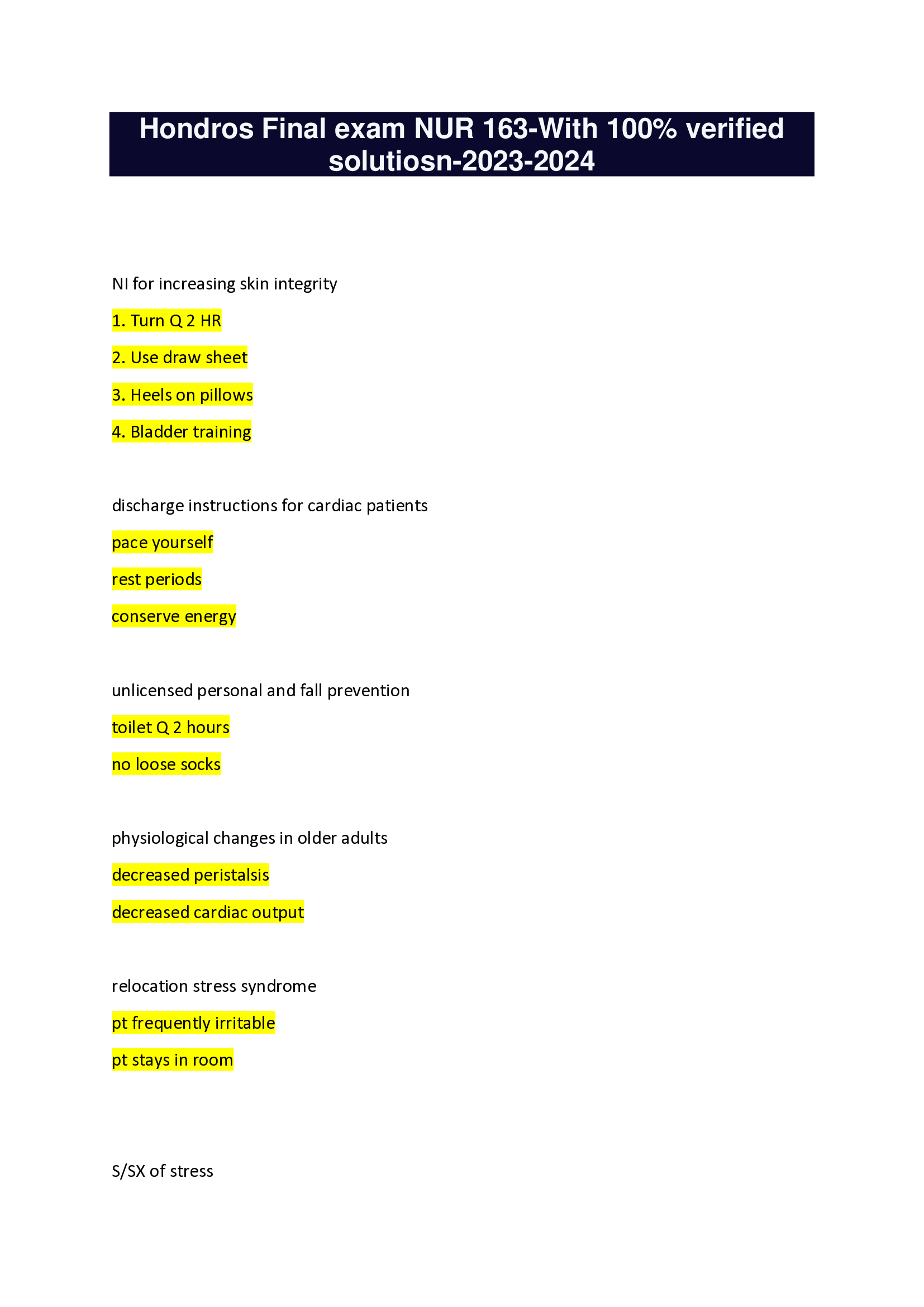 Hondros Final exam NUR 163