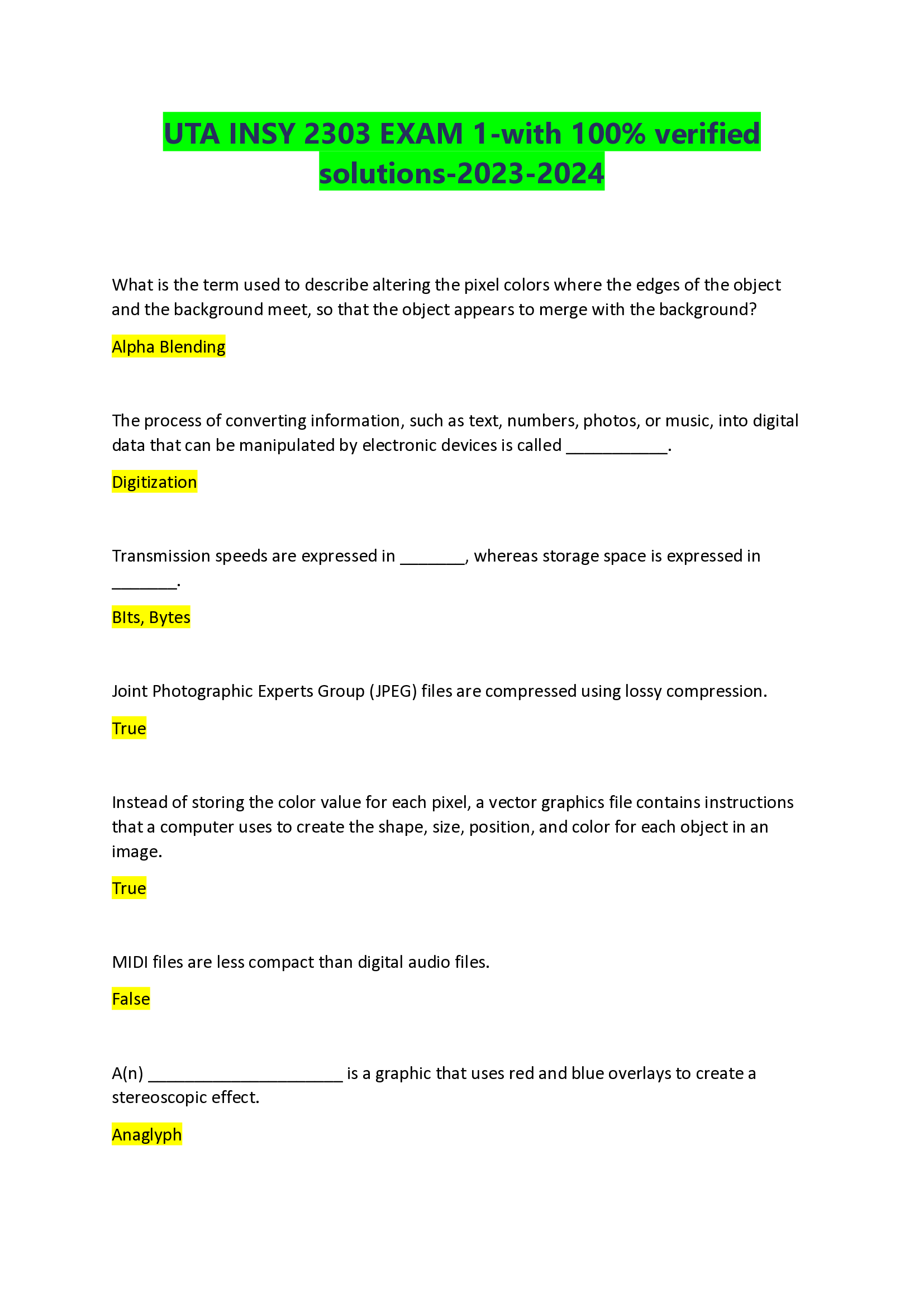 UTA INSY 2303 EXAM 1