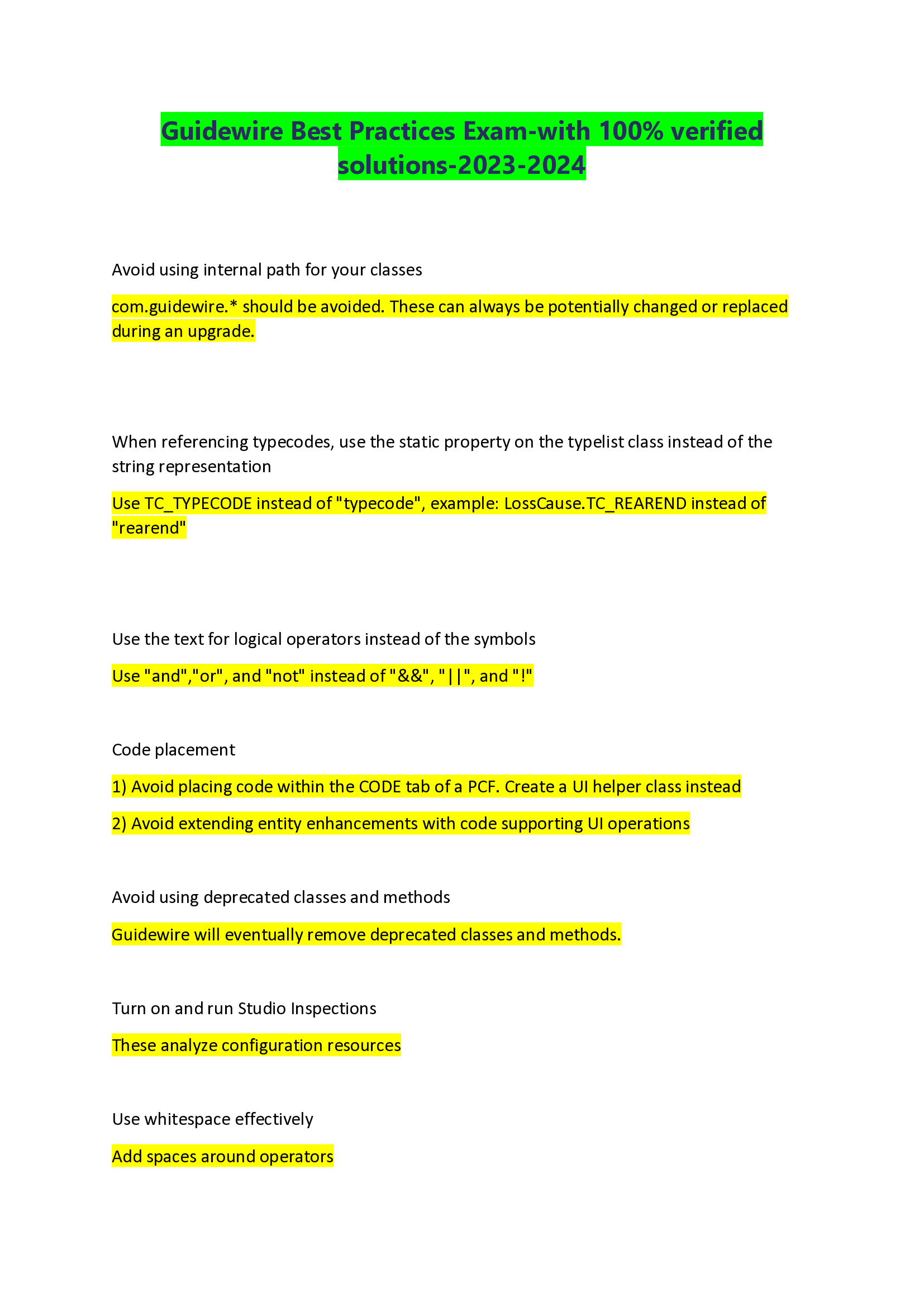 Guidewire Best Practices Exam