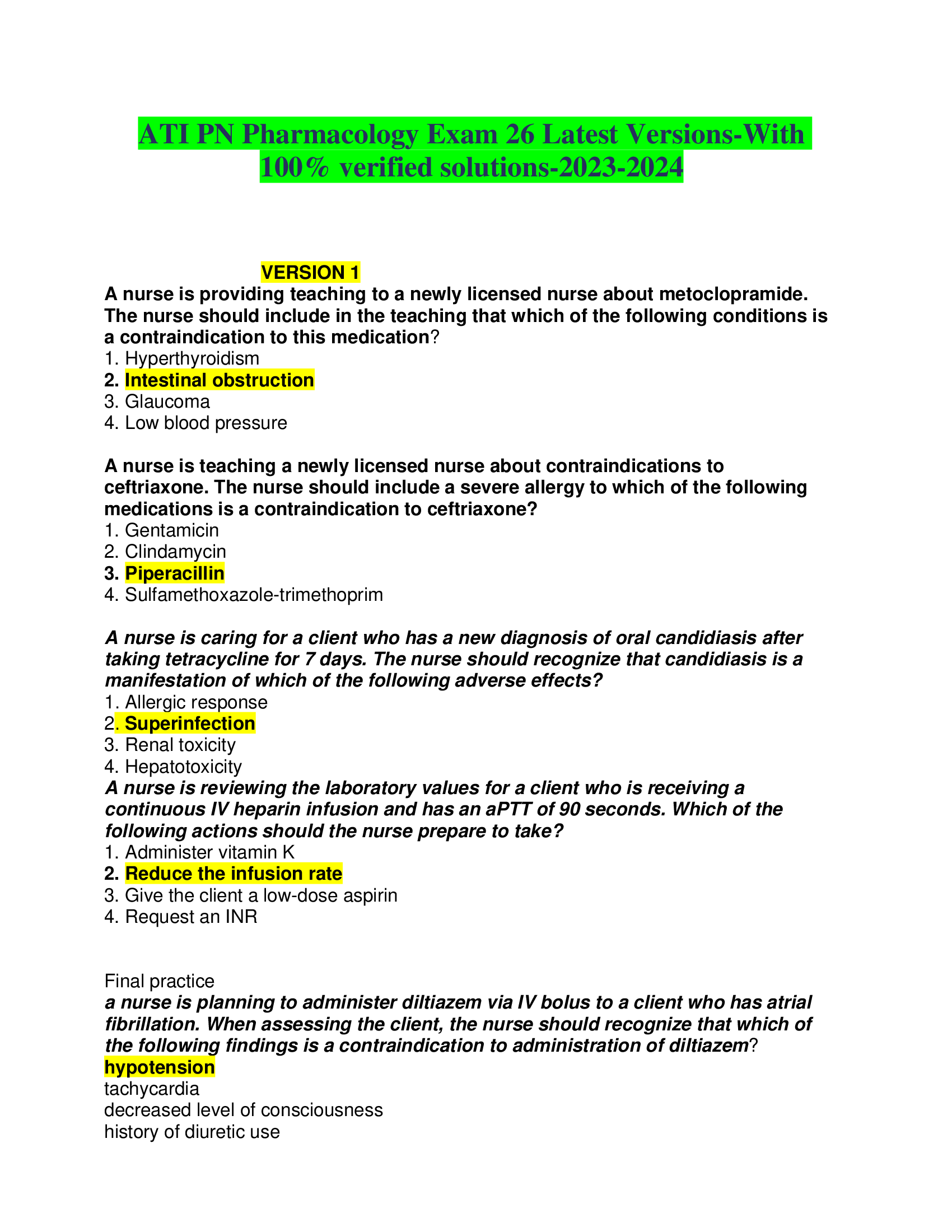 ATI PN Pharmacology Exam 26 Latest Versions