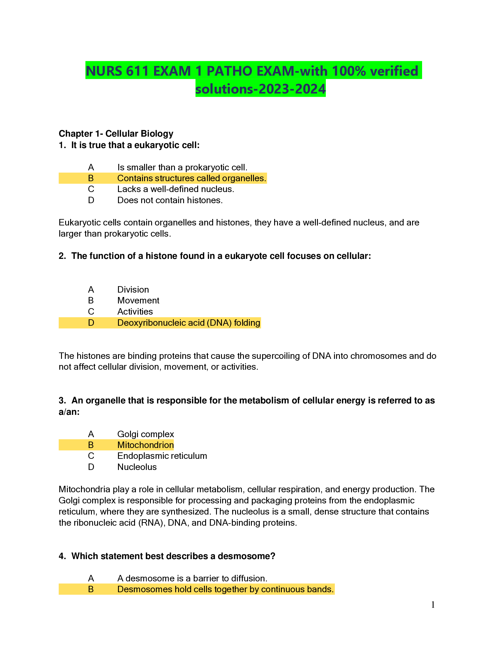 NURS 611 EXAM 1 PATHO EXAM