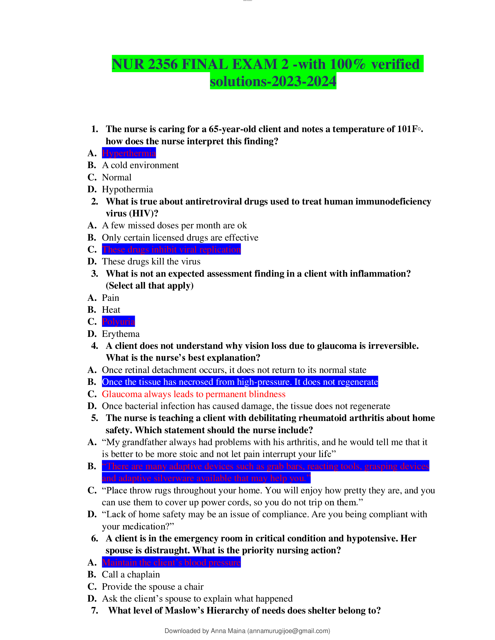 NUR 2356 FINAL EXAM 2