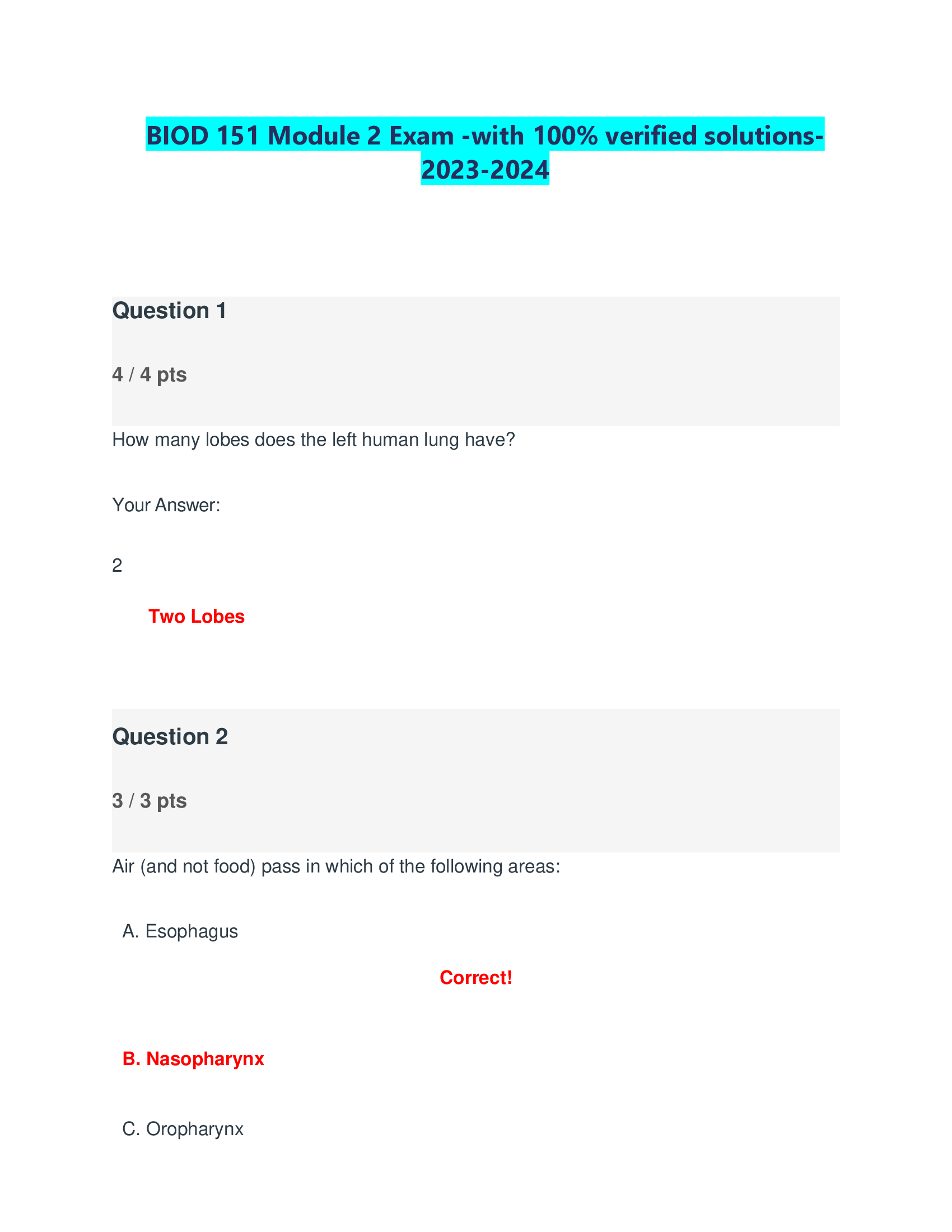 BIOD 151 Module 2 Exam