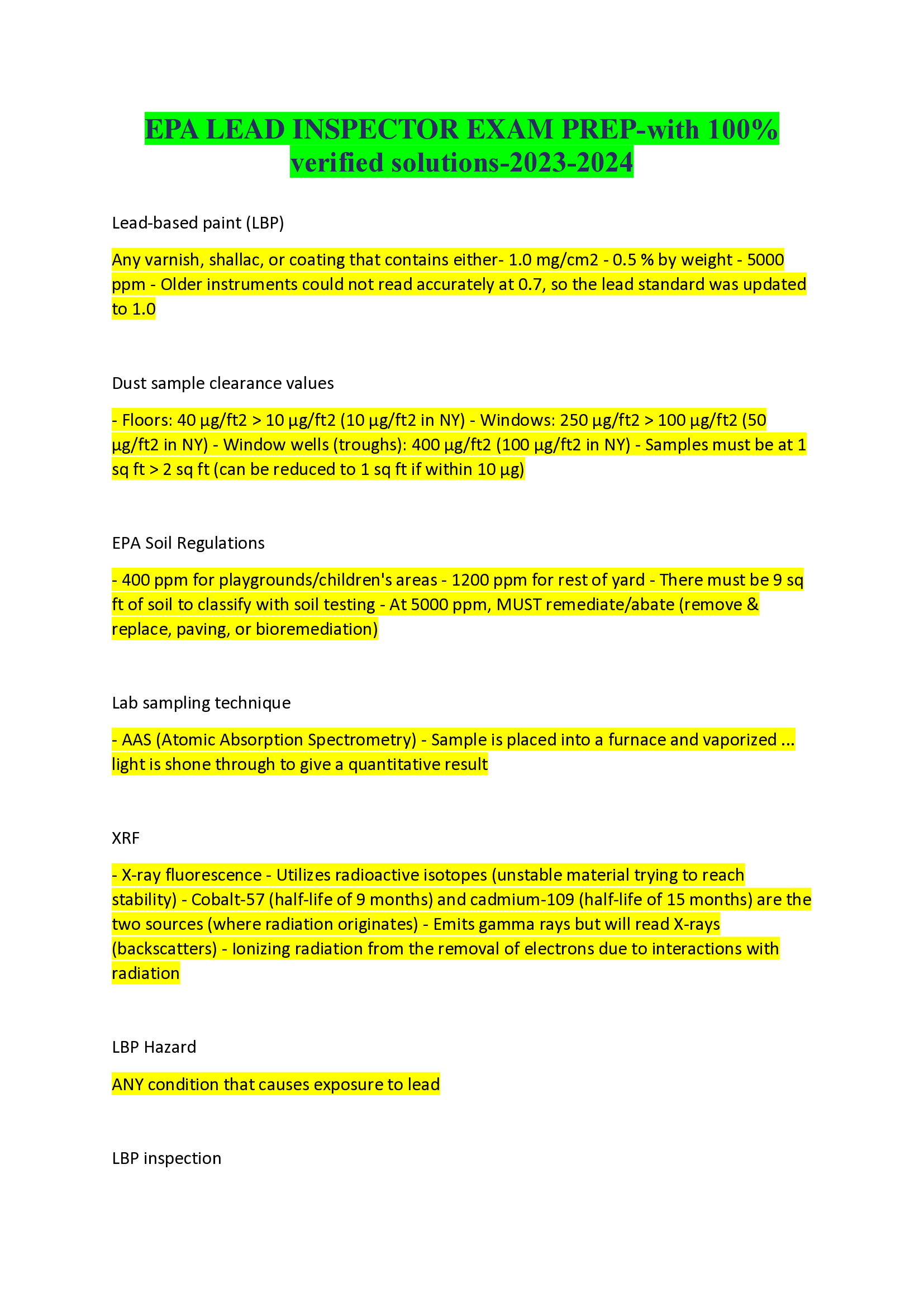 EPA LEAD INSPECTOR EXAM PREP