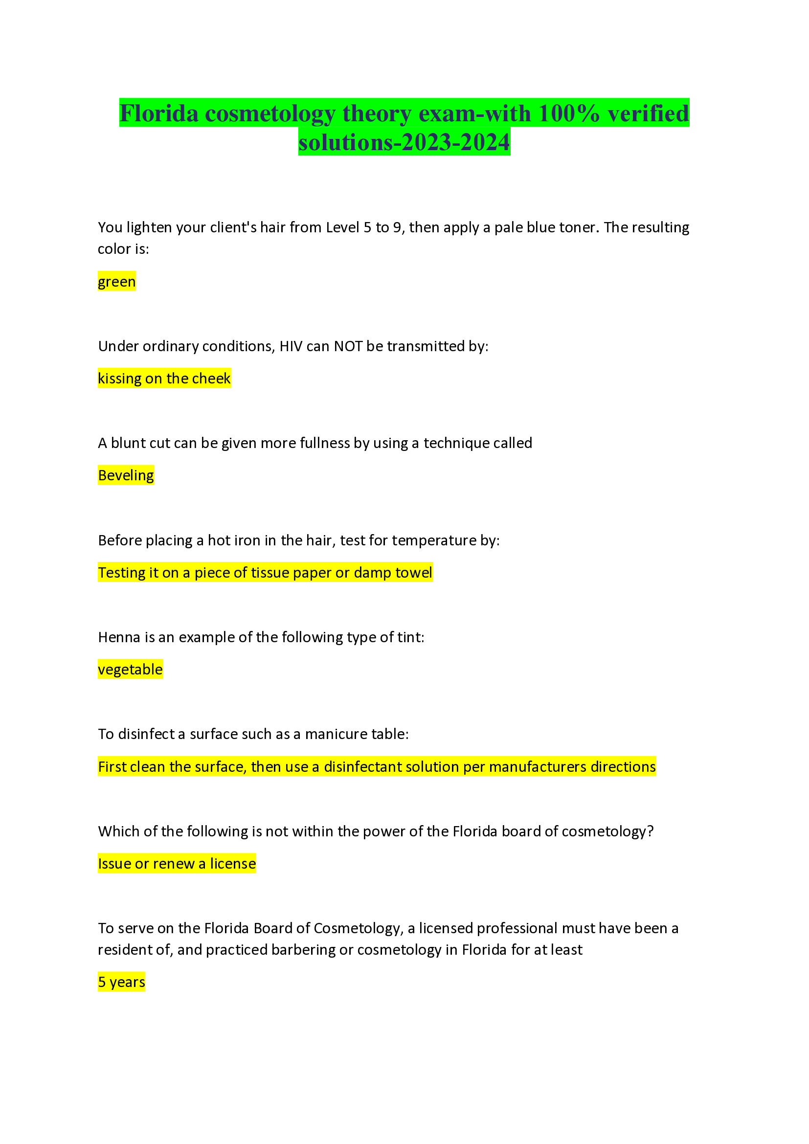 Florida cosmetology theory exam