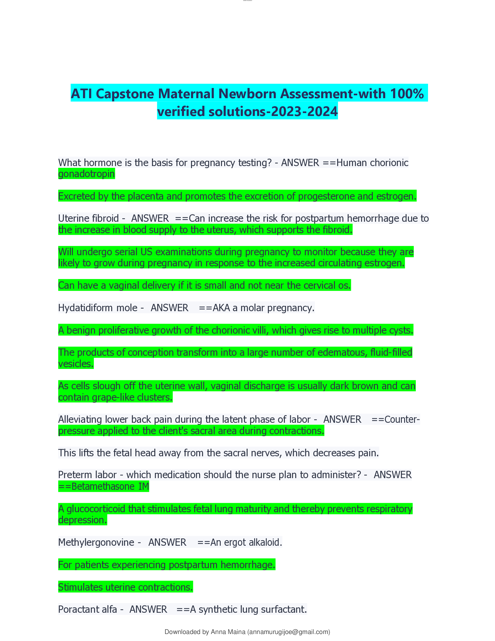 ATI Capstone Maternal Newborn Assessment