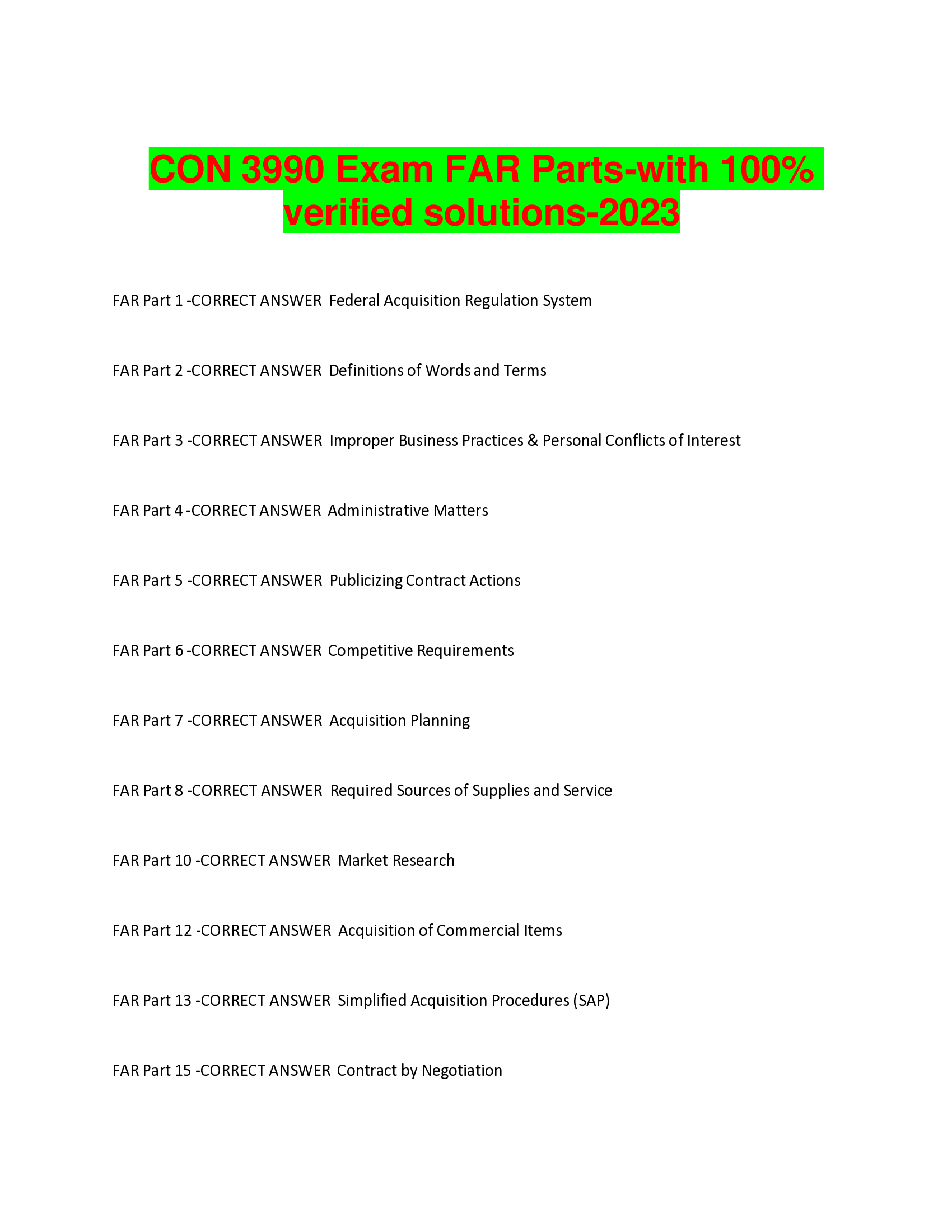 CON 3990 Exam FAR Parts