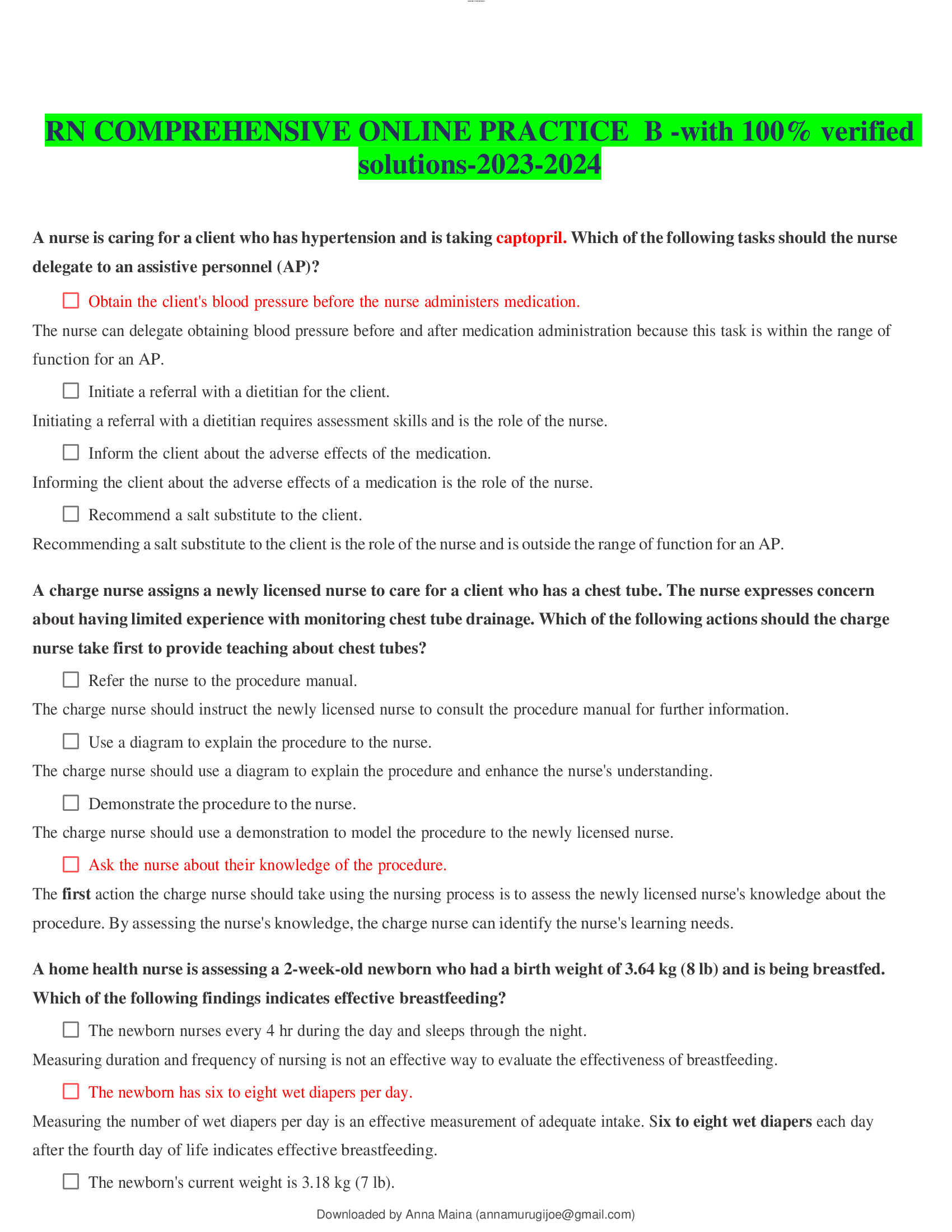 RN COMPREHENSIVE ONLINE PRACTICE B