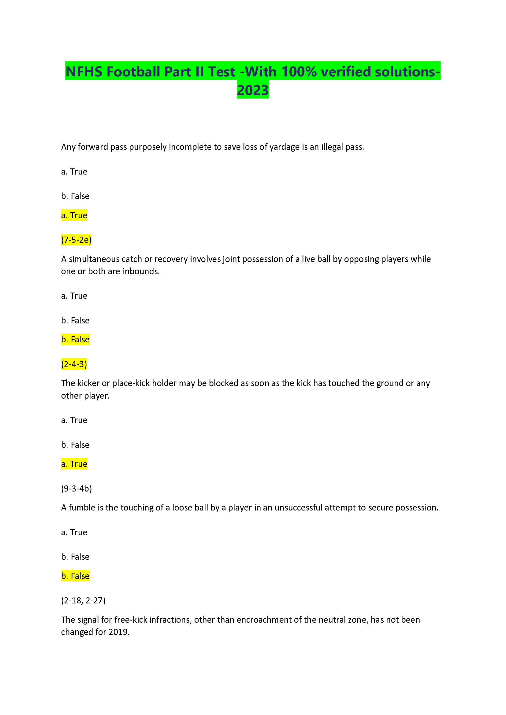 NFHS Football Part II Test
