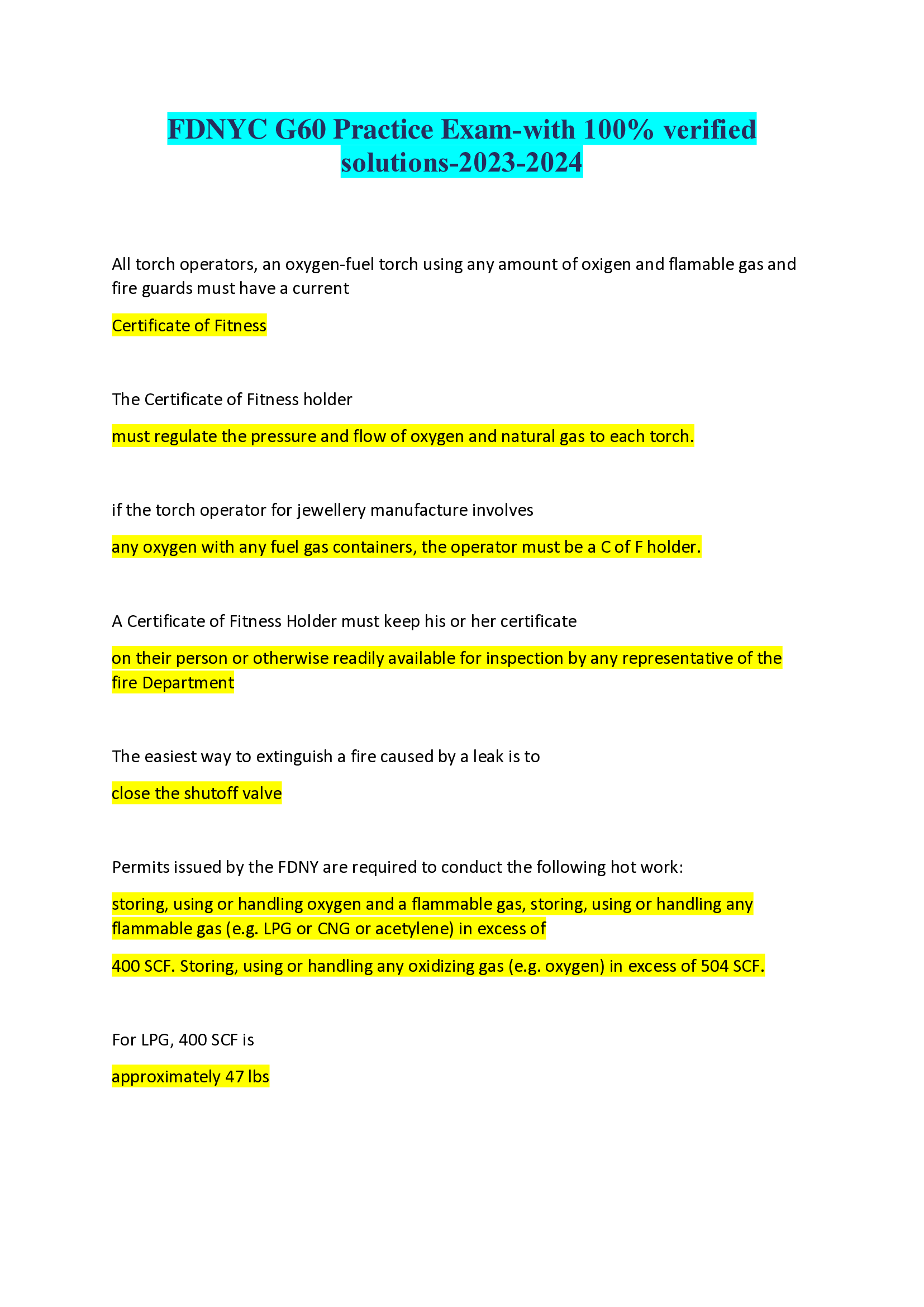 FDNYC G60 Practice Exam