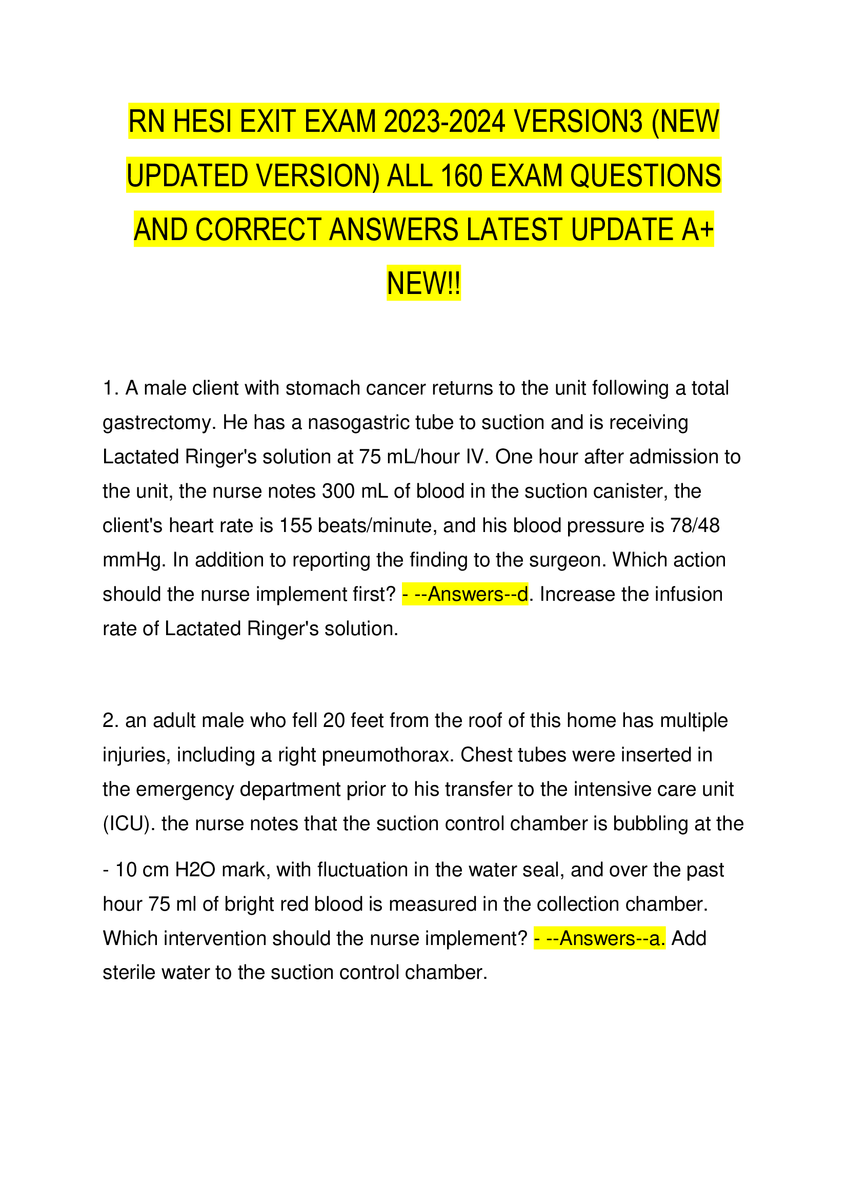 RN HESI EXIT EXAM 2023-2024