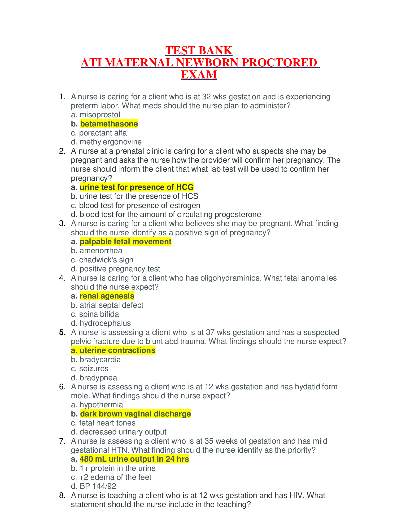 ATI MATERNAL NEWBORN PROCTORED