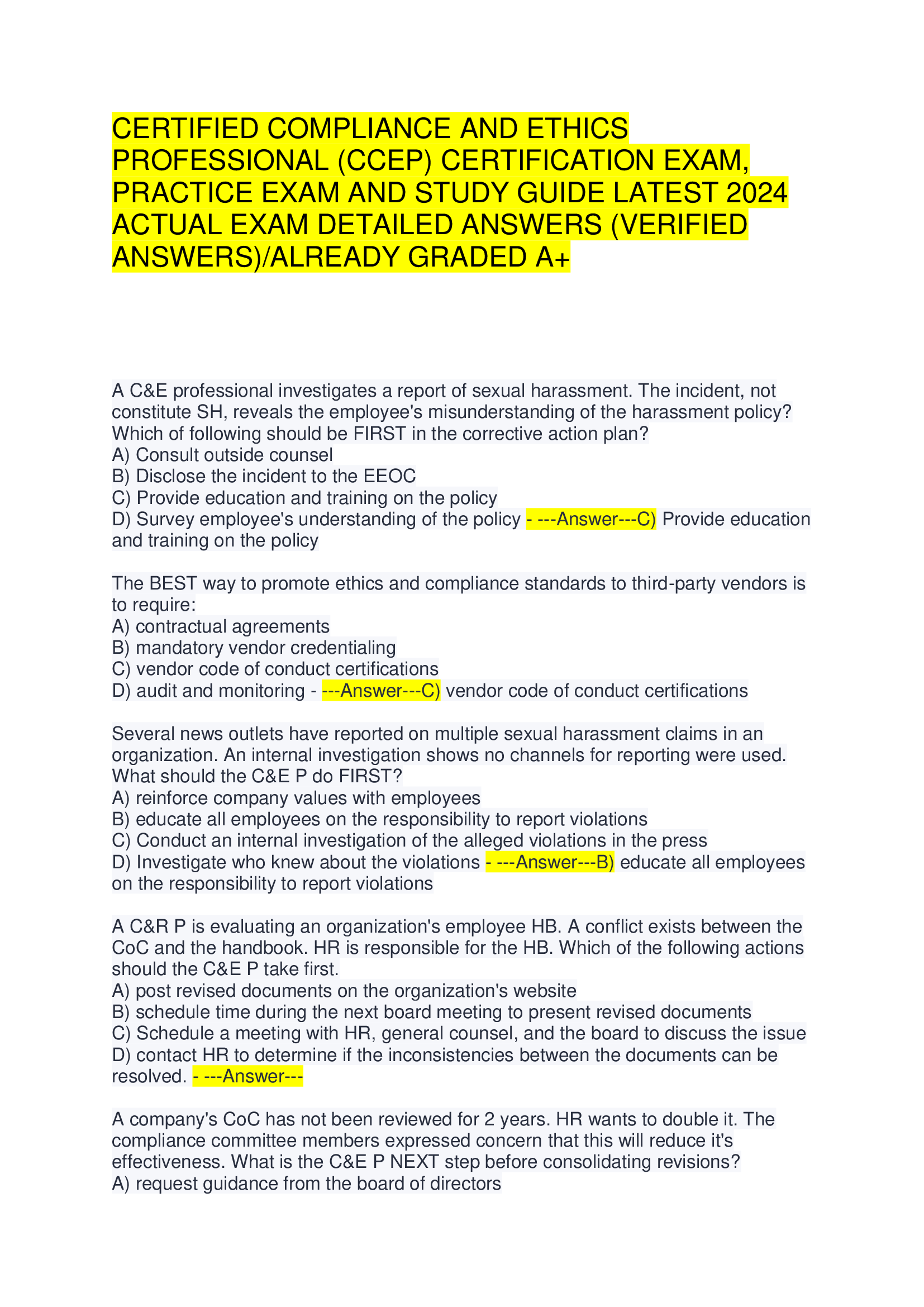 CERTIFIED COMPLIANCE AND ETHICS PROFESSIONAL (CCEP)