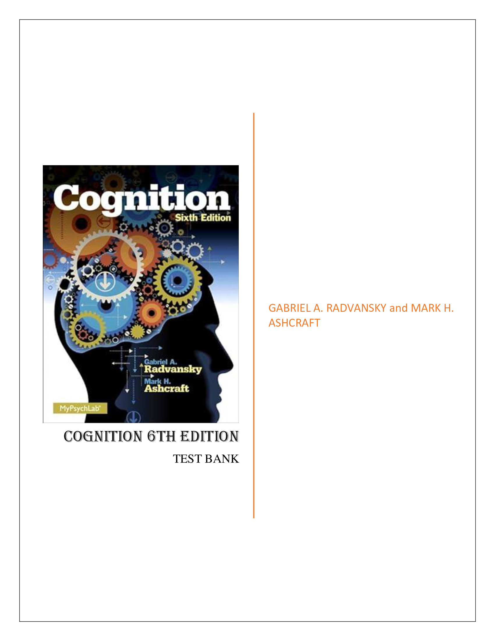 Test Bank for Cognition 6th Edition by Radvansky