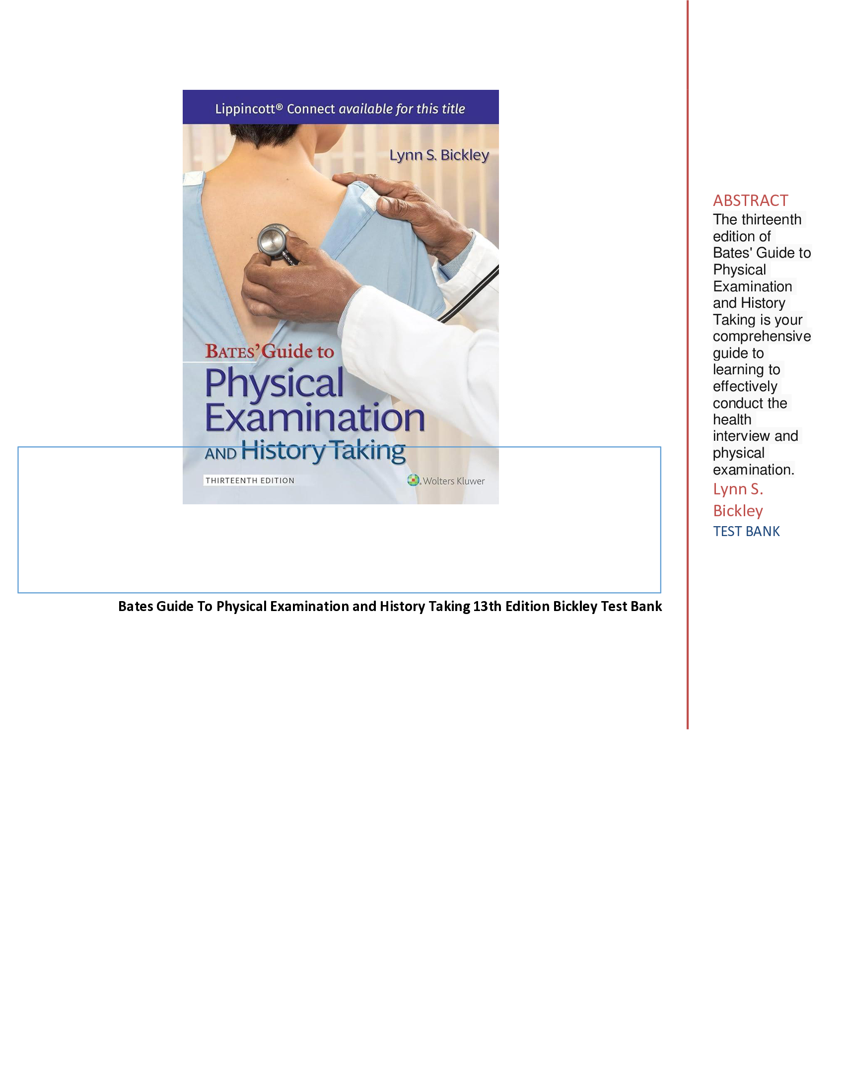 Test Bank for Bates’ Guide to Physical Examination 13th Ed | Verified with Explanations