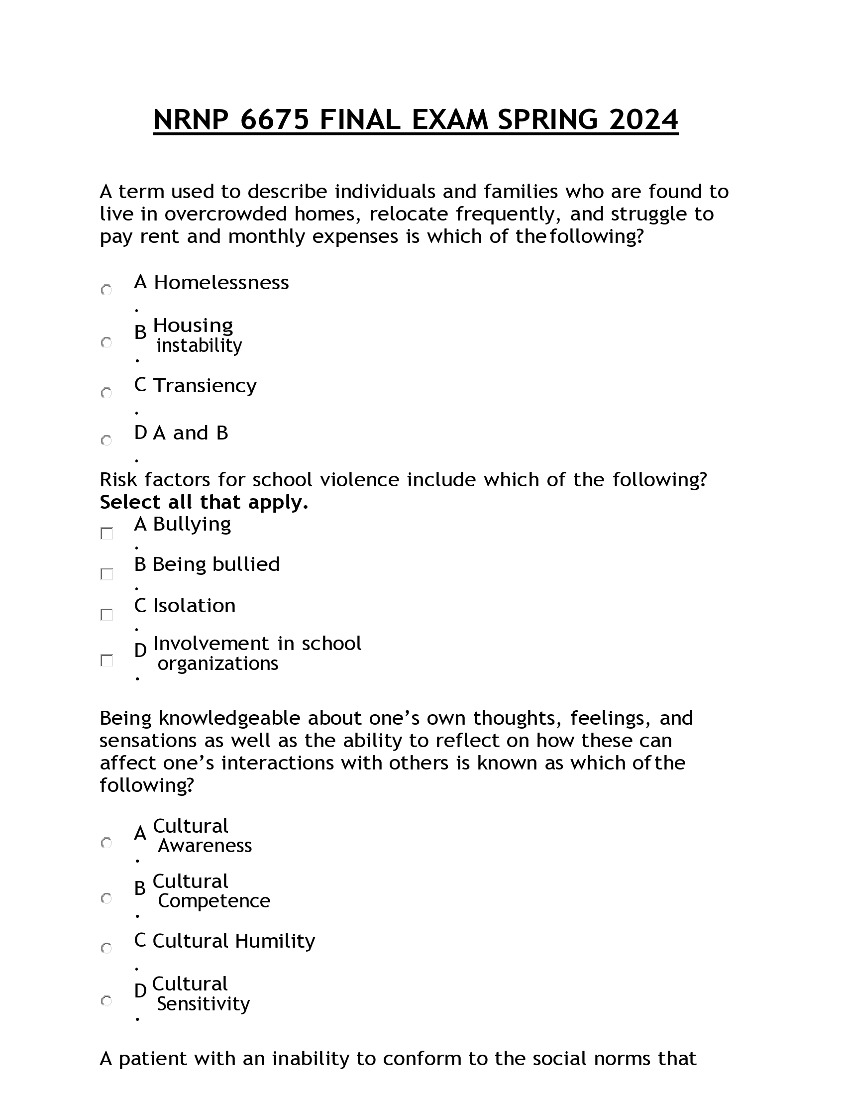 NRNP 6675 FINAL EXAM SPRING