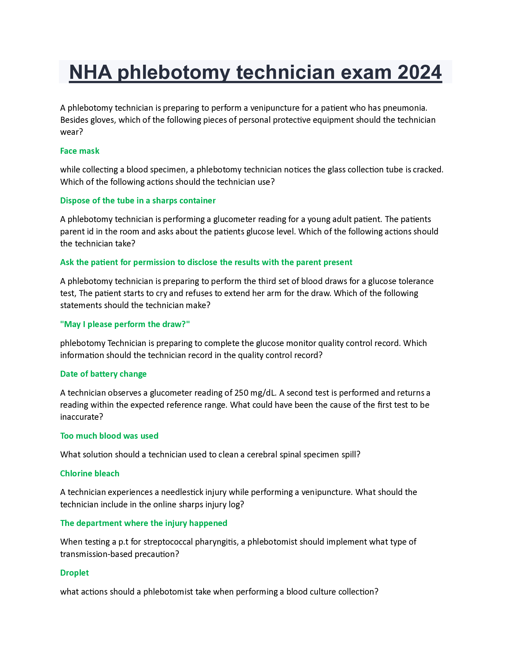 NHA phlebotomy technician exam 2024