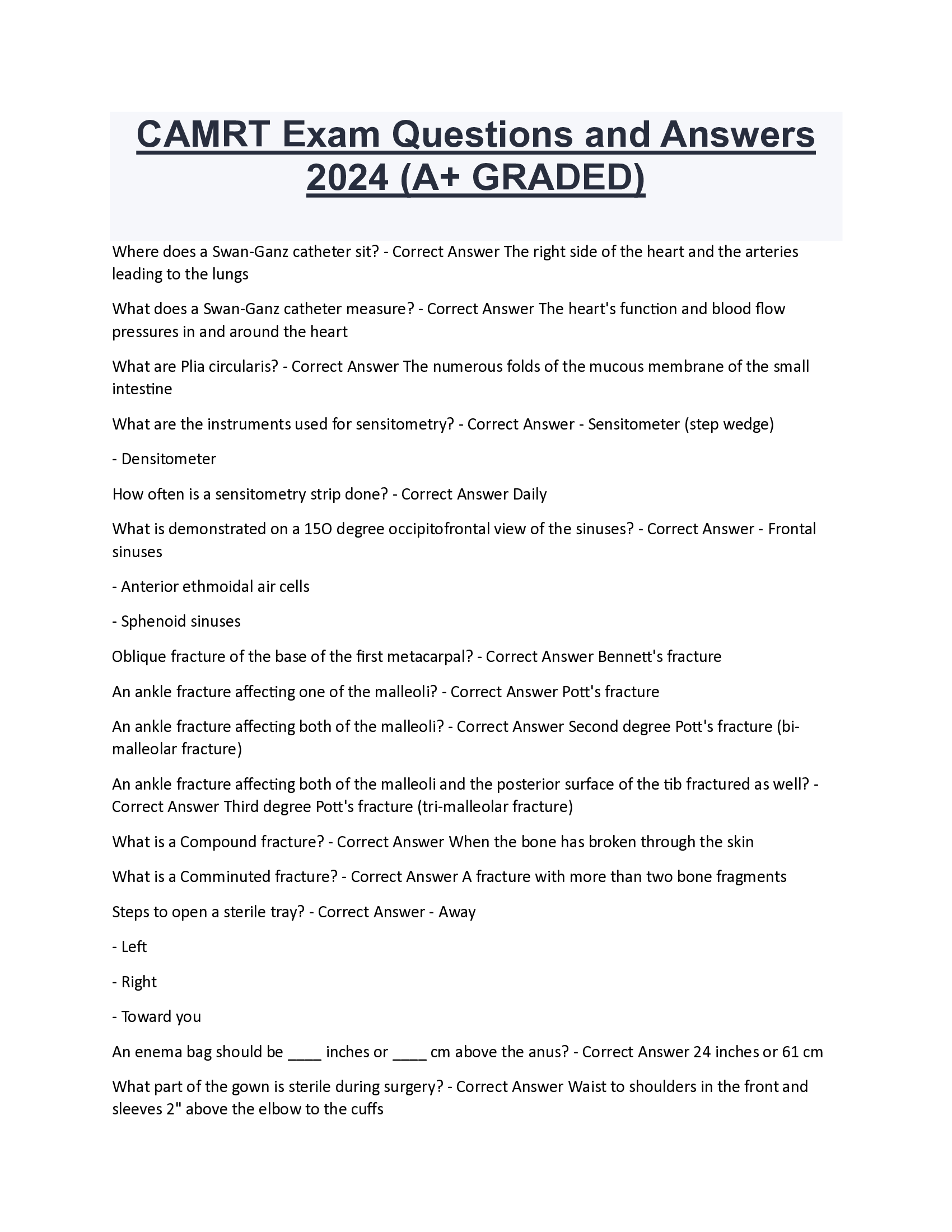 CAMRT Exam Questions and Answers 2024 (A+ GRADED)